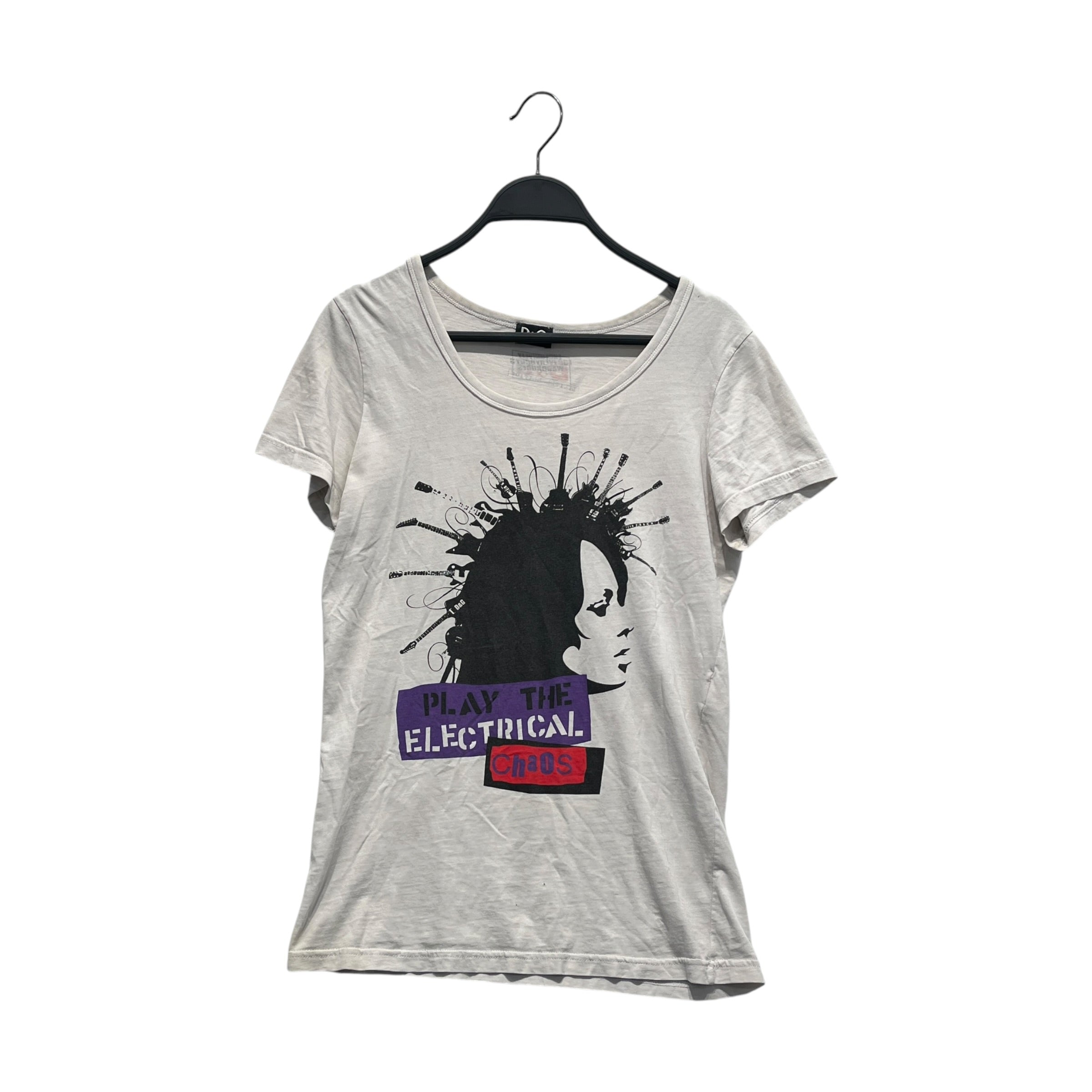 DOLCE&GABBANA/3|4 T-Shirt/XS/Graphic/Cotton/WHT/play the electrical chaos view 1