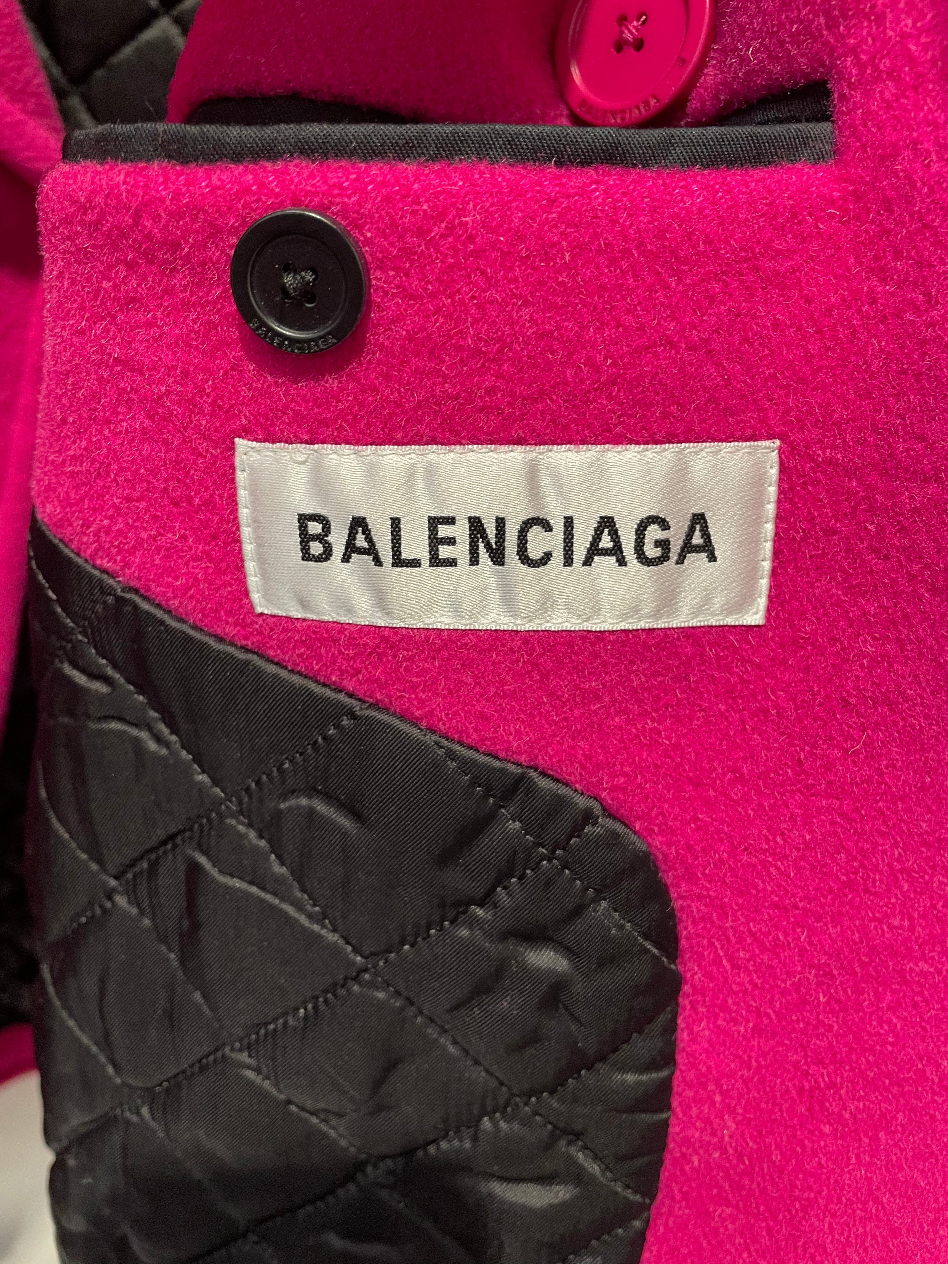 BALENCIAGA/Peacoat/36/Wool/PNK/Double Breasted/hot pink shoulder pads PEACOAT view 3