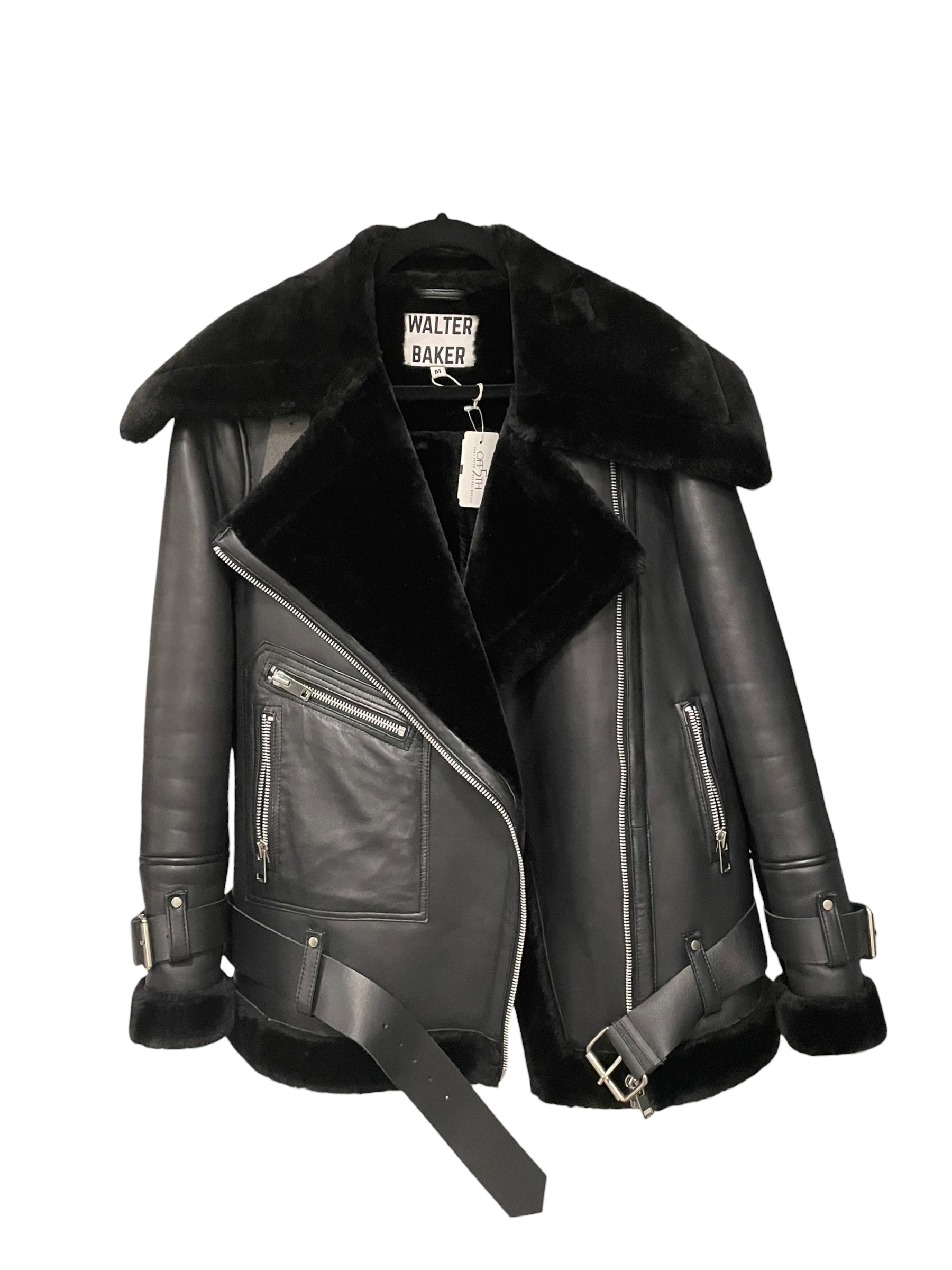 WALTER BAKER/Leather Jkt/M/Leather/BLK/BIKER JACKET WITH BELT view 1