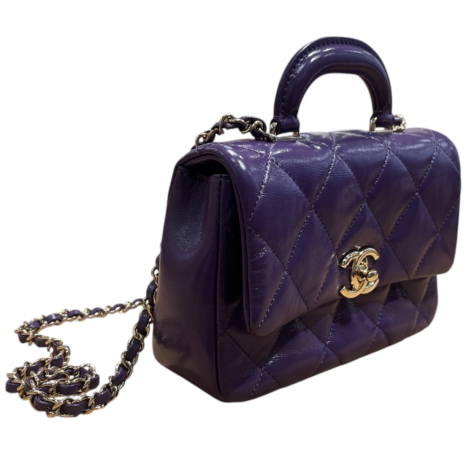 CHANEL/Cross Body Bag/Lambskin/PPL/Mini 19 flap view 3