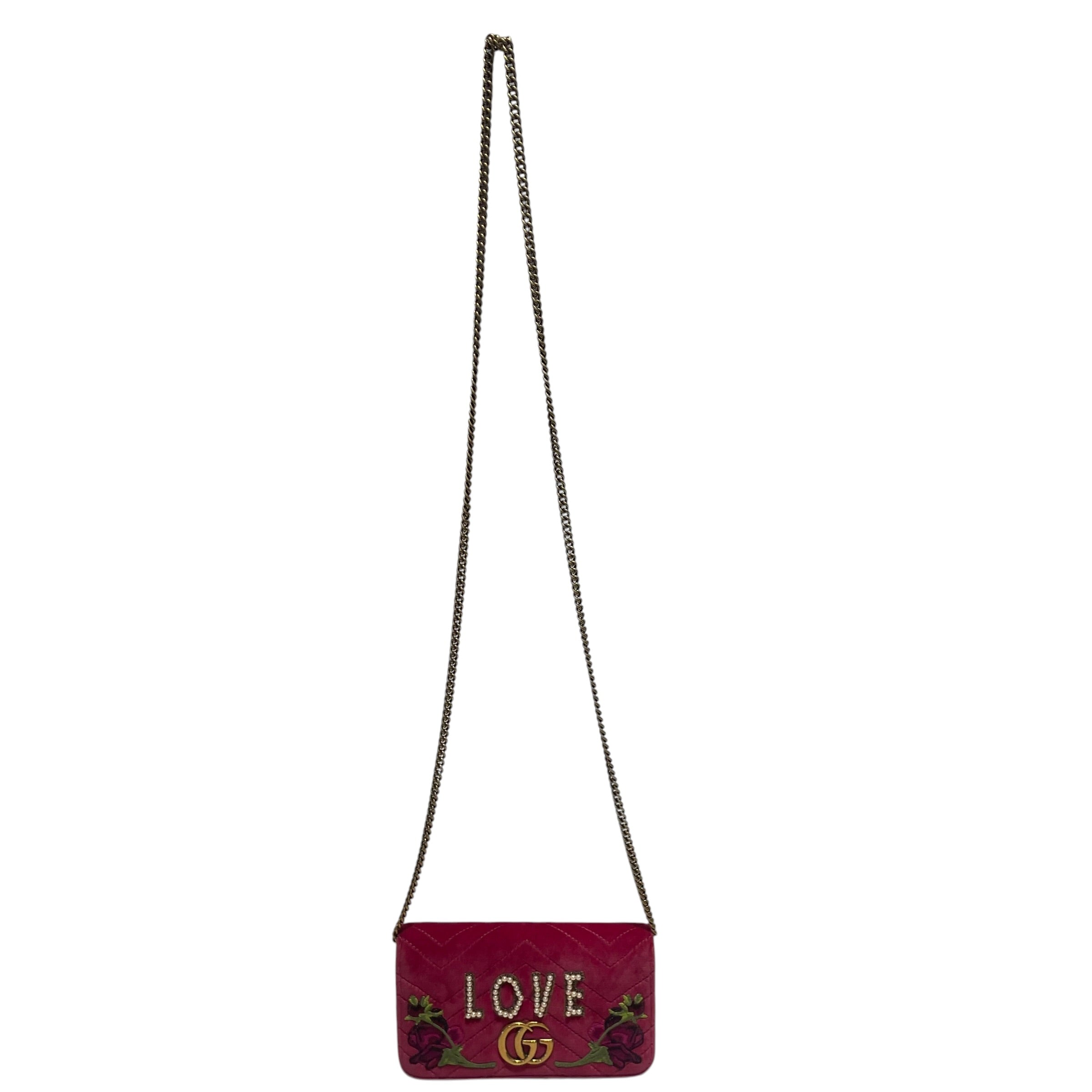 GUCCI/Cross Body Bag/Floral Pattern/Suede/PNK/GG "LOVE" QUILTED MARMONT view 3