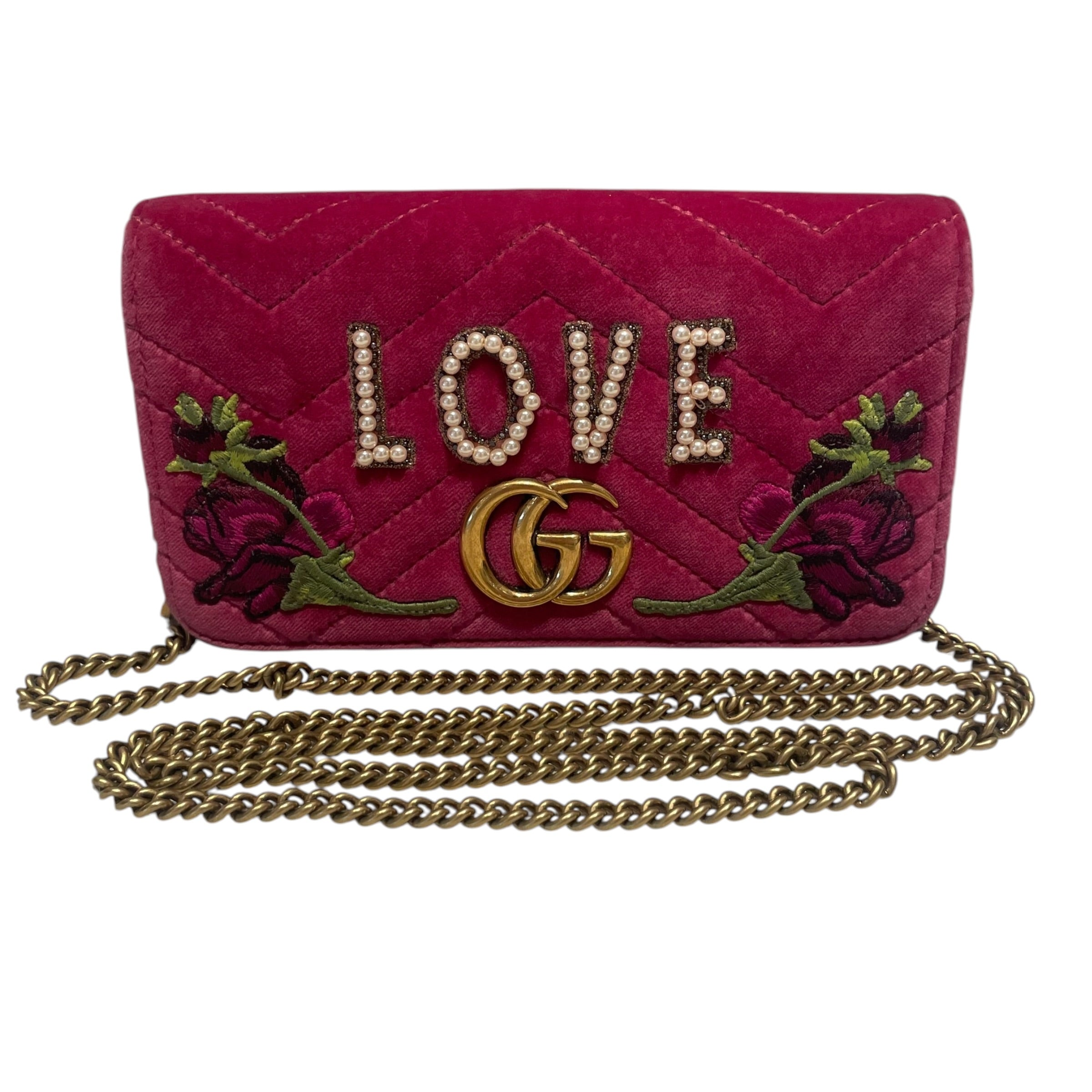 GUCCI/Cross Body Bag/Floral Pattern/Suede/PNK/GG "LOVE" QUILTED MARMONT view 1