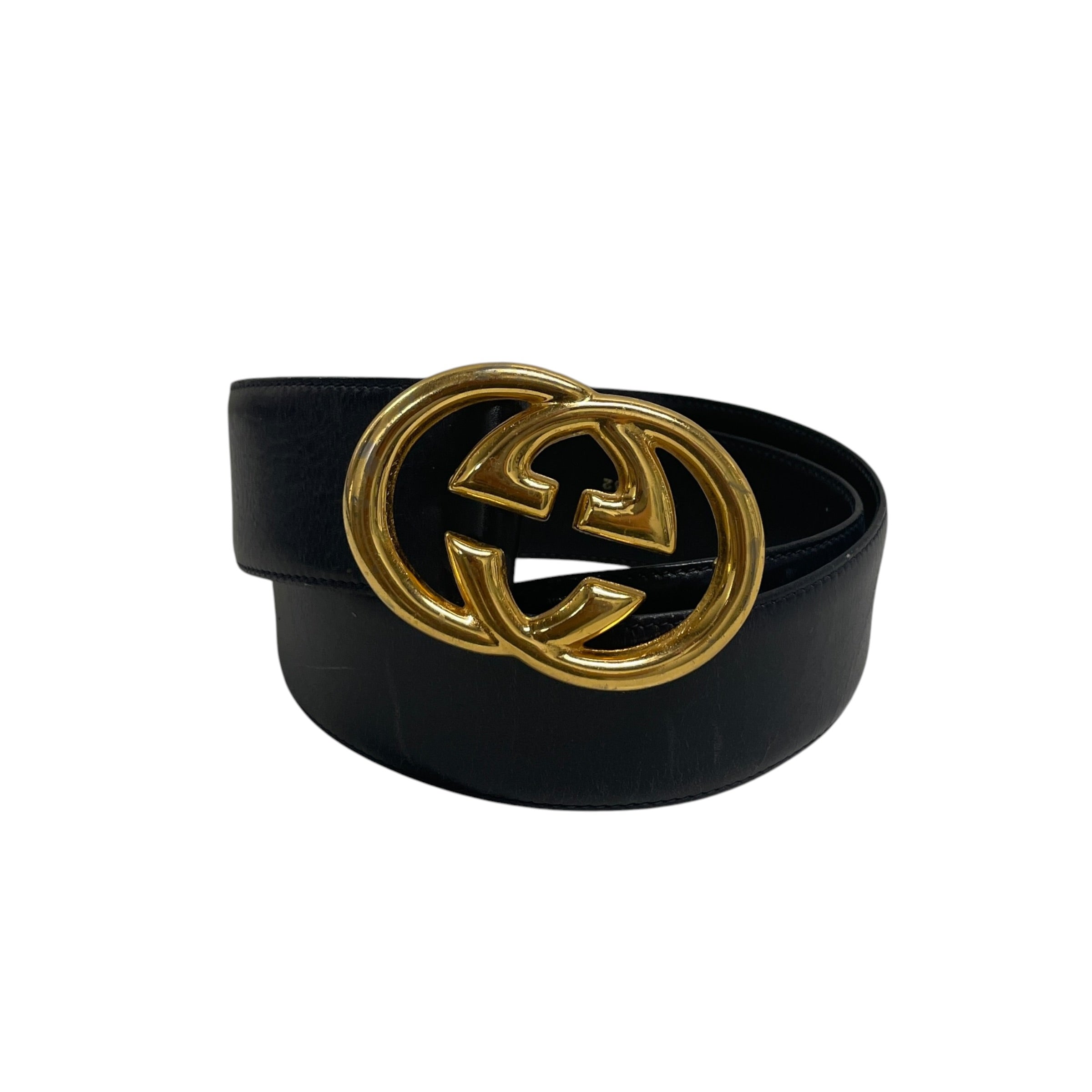 GUCCI/Belt/Leather/BLK/M's/gold buckle view 1