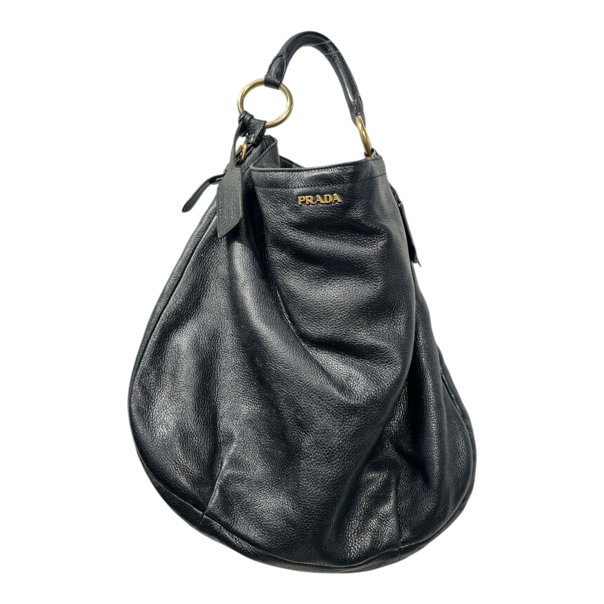PRADA/Hand Bag/Leather/BLK/antik cervo leather sacca tote view 1