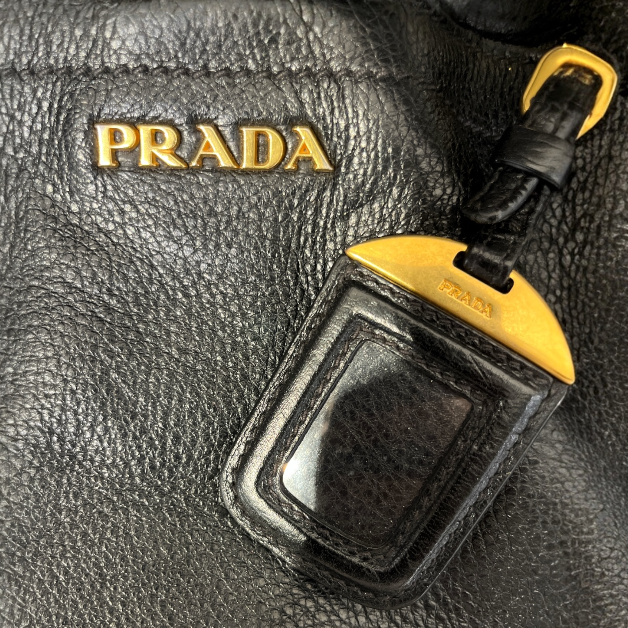 PRADA/Hand Bag/Leather/BLK/antik cervo leather sacca tote view 4