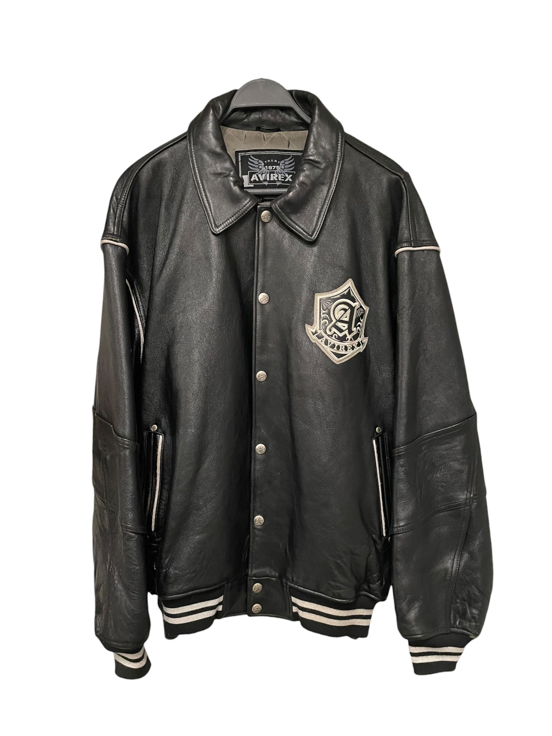 AVIREX/Leather Jkt/XL/Leather/BLK/Graphic/diagonal back spellout view 2