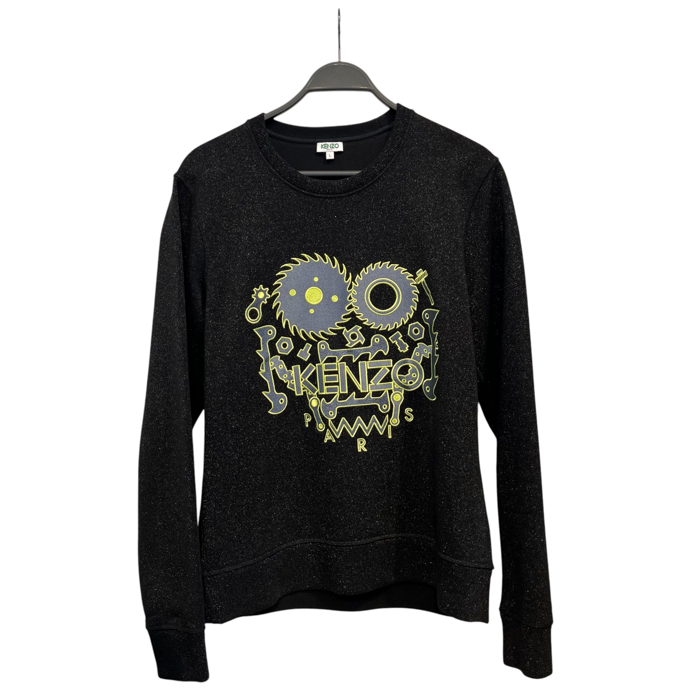 KENZO/Sweatshirt/L/Cotton/BLK/GLITTER GREY/YELLOW LOGO view 1