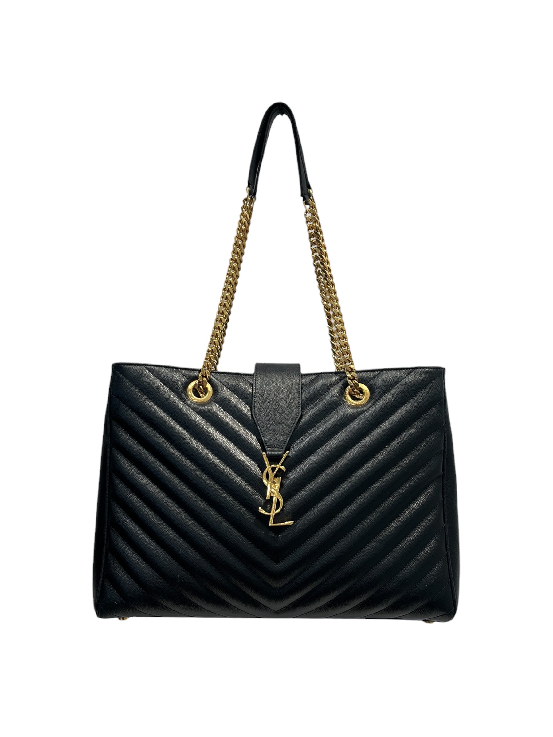 SAINT LAURENT/Hand Bag/Leather/BLK/Matelasse Chevron Large view 1