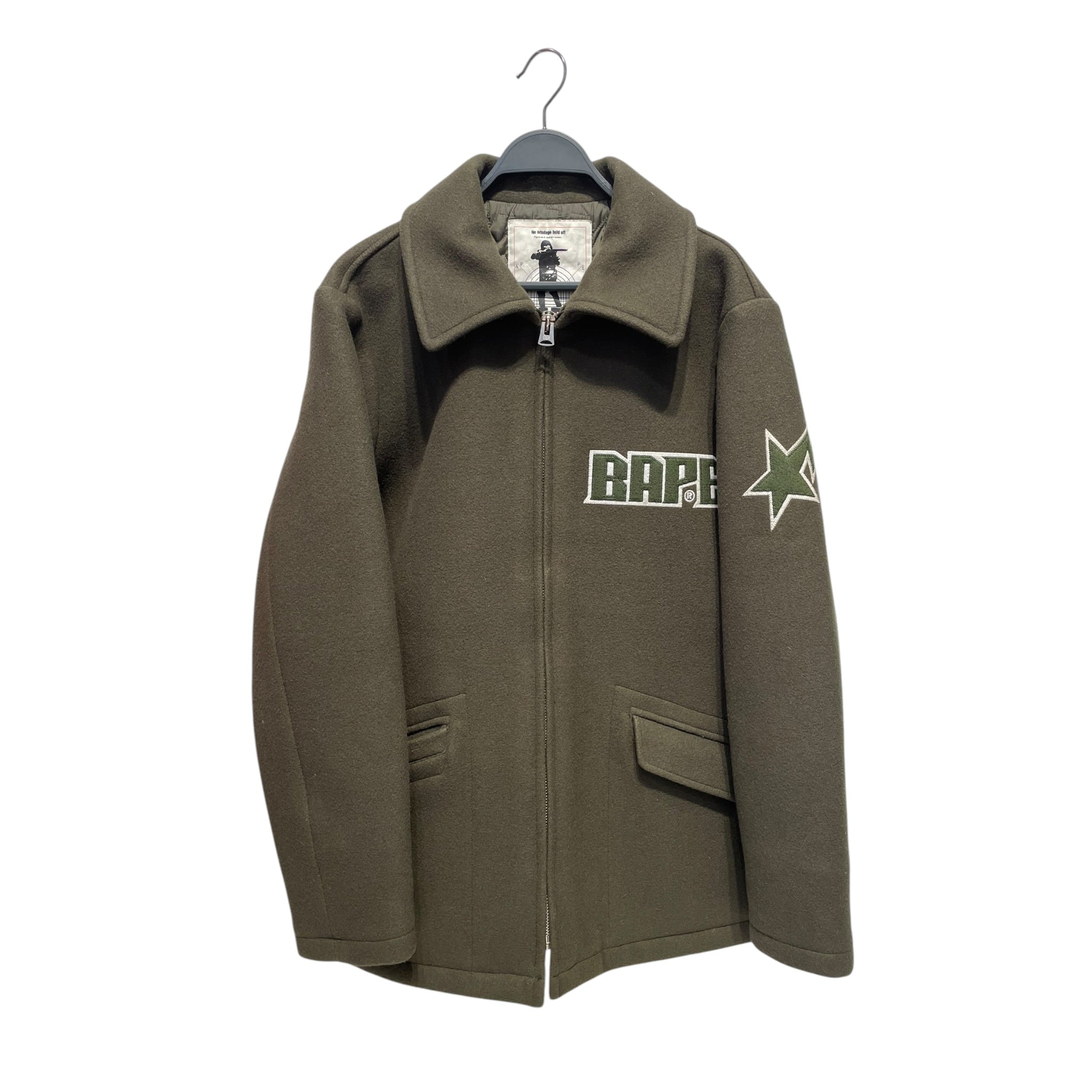 A BATHING APE/Jacket/L/Wool/GRN/WOOL ZIP UP COAT view 1
