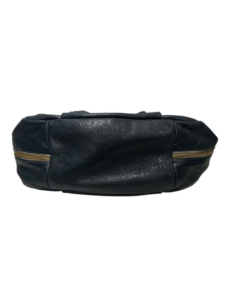 PRADA/Bag/Glitter/Leather/NVY/SIDE GOLD ZIPPER TOTE