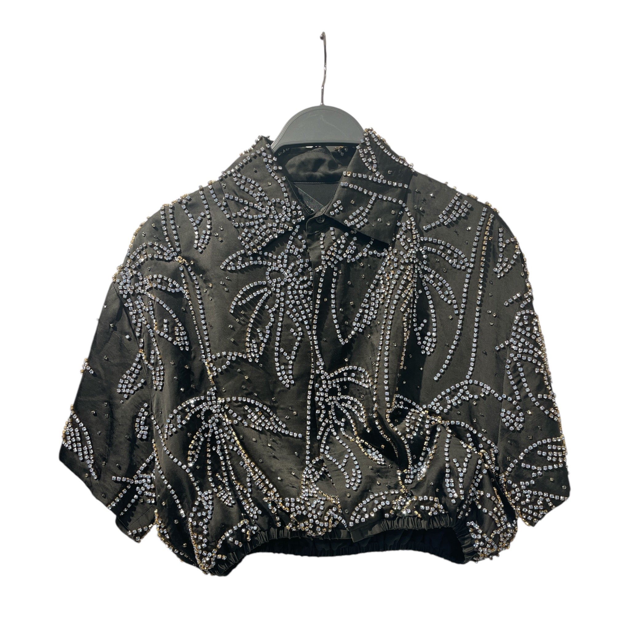 AMIRI/SS Blouse/S/Plain/Polyester/BLK/CRYSTAL CROP POLO view 1