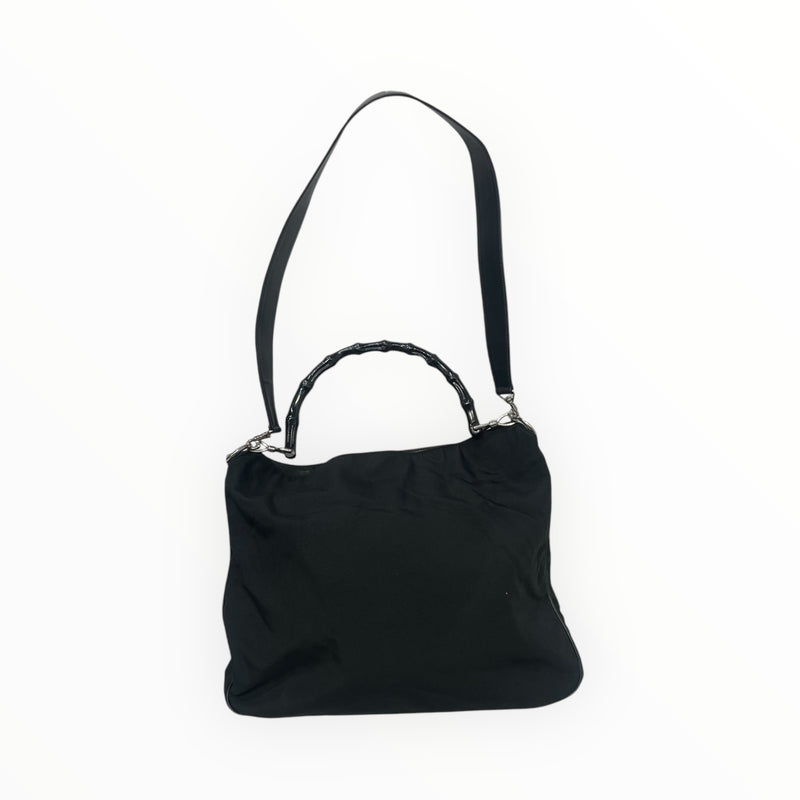 GUCCI/Cross Body Bag/L/Nylon/BLK/bamboo  nylon satchel