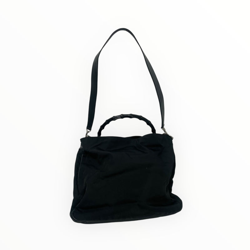 GUCCI/Cross Body Bag/L/Nylon/BLK/bamboo  nylon satchel