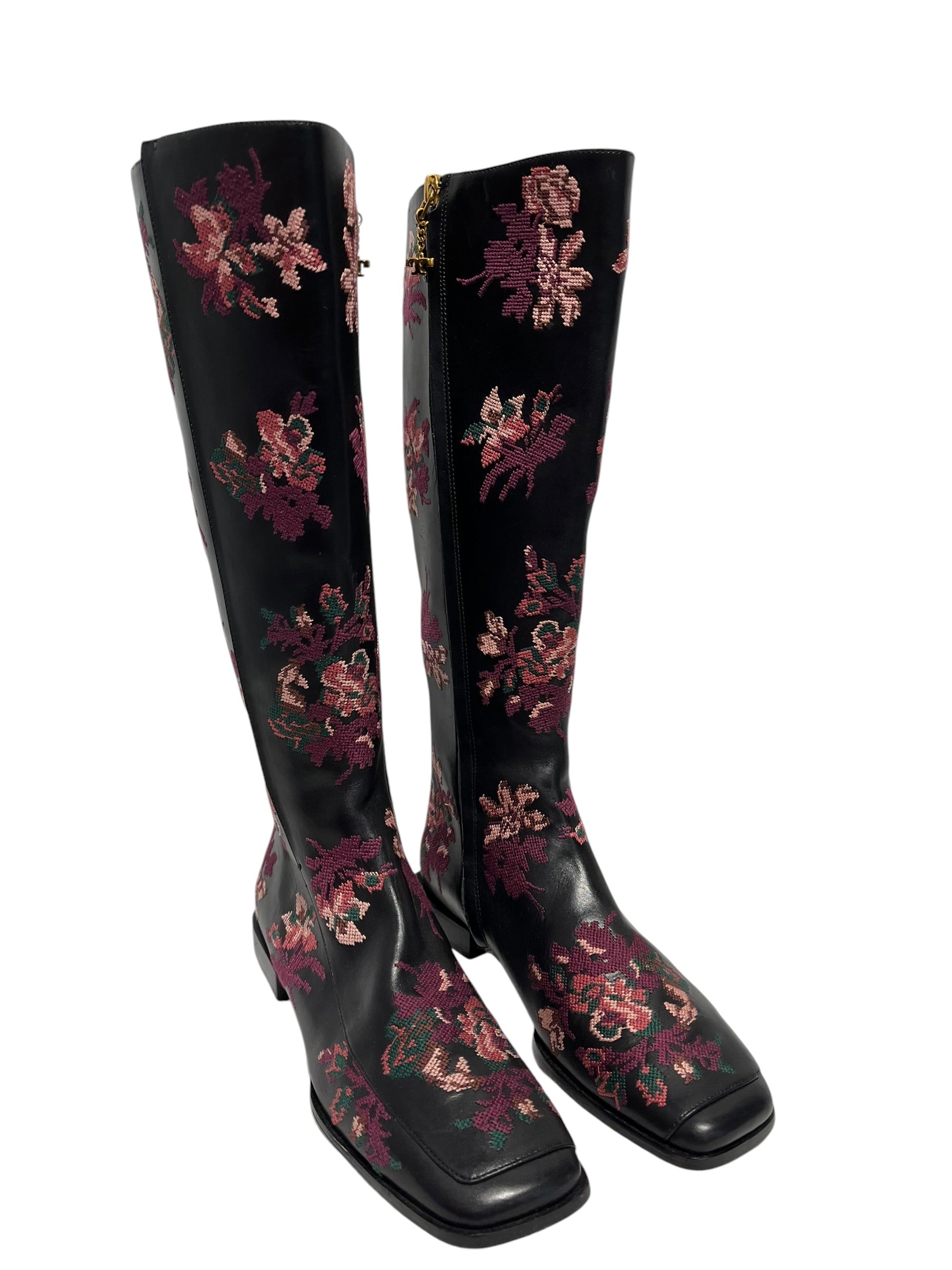 TORY BURCH/Boots/US 7/Floral Pattern/BLK/Pink flowers view 1