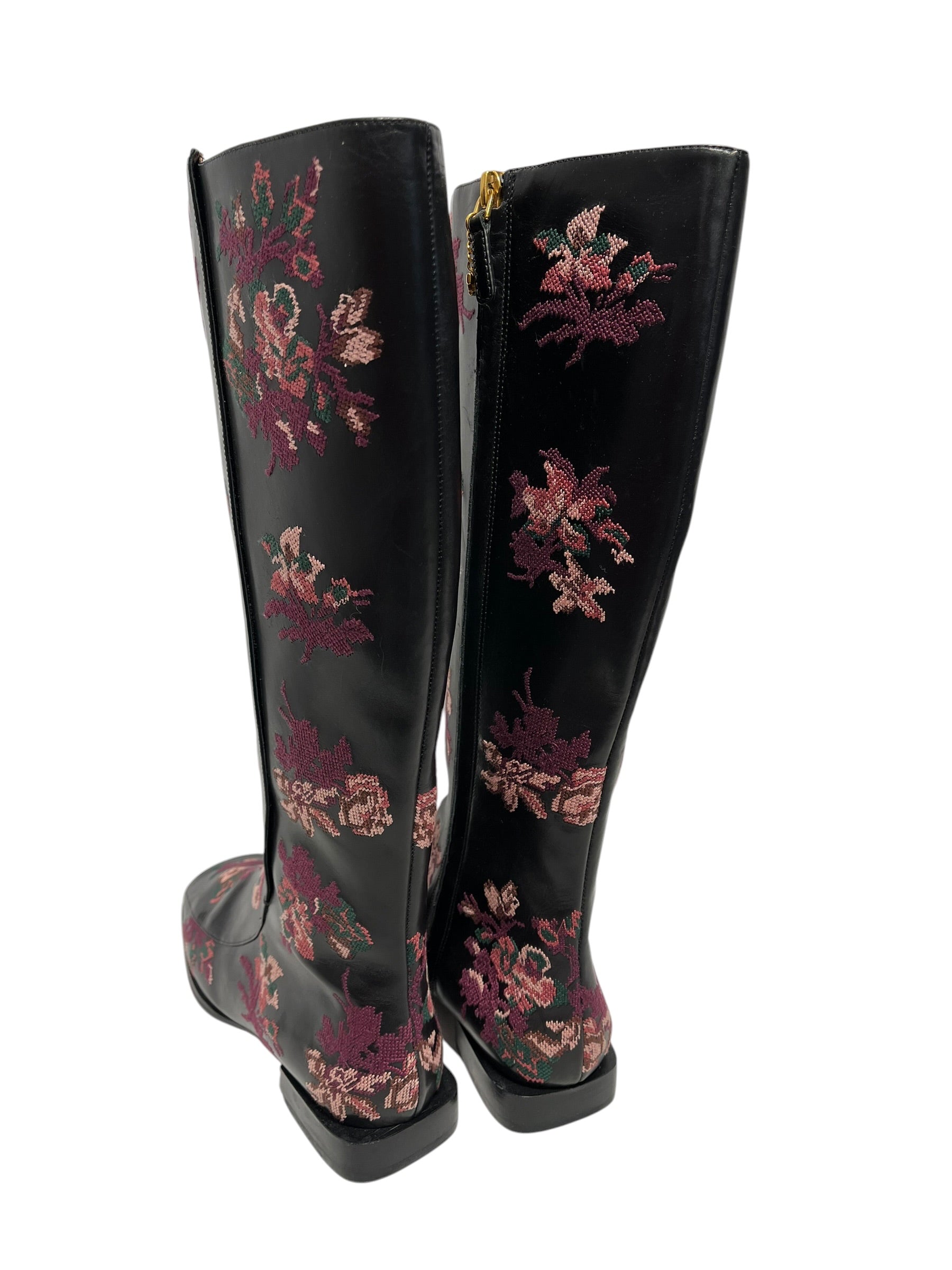 TORY BURCH/Boots/US 7/Floral Pattern/BLK/Pink flowers view 2