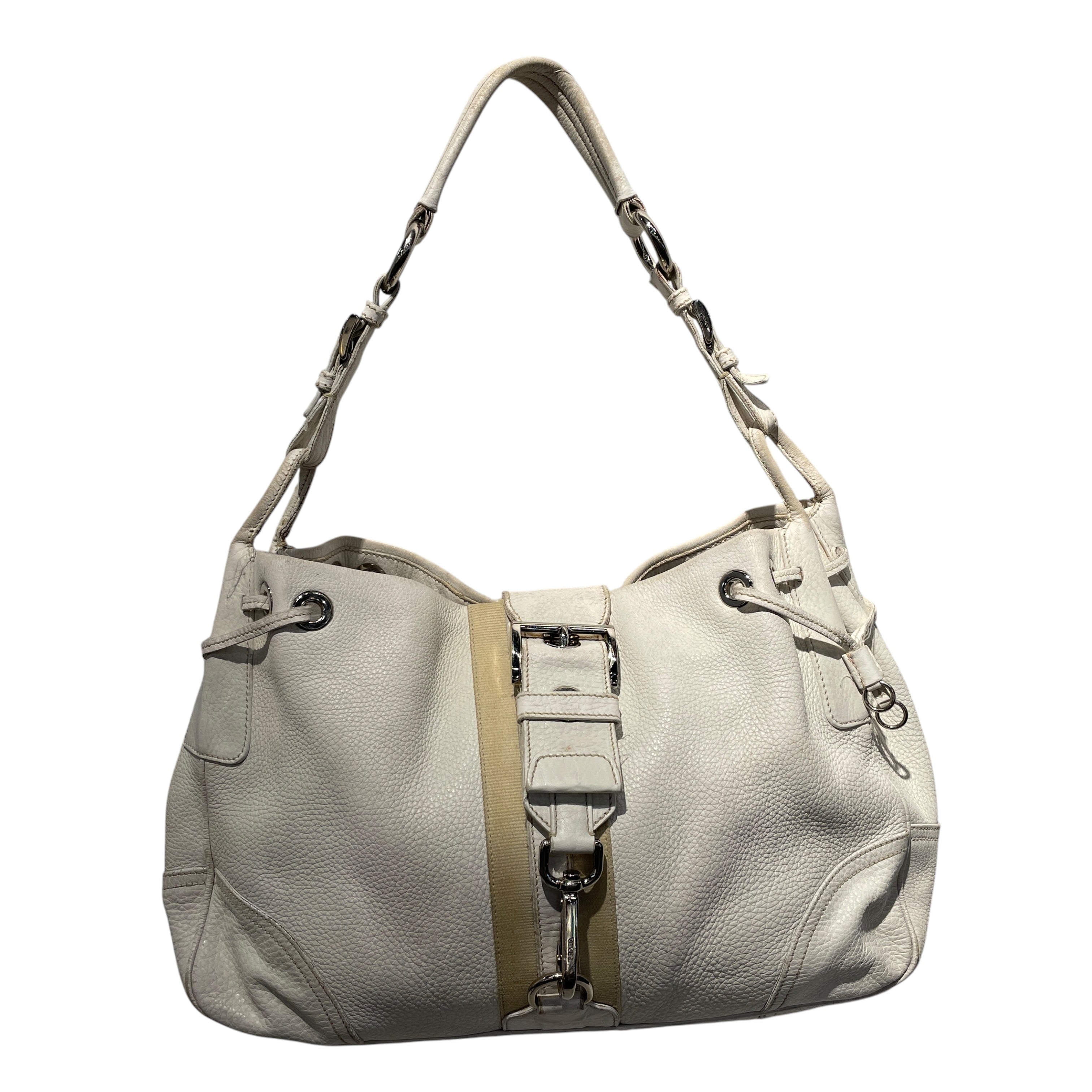 PRADA/Bag/Leather/WHT/signature vitello daino hobo view 1
