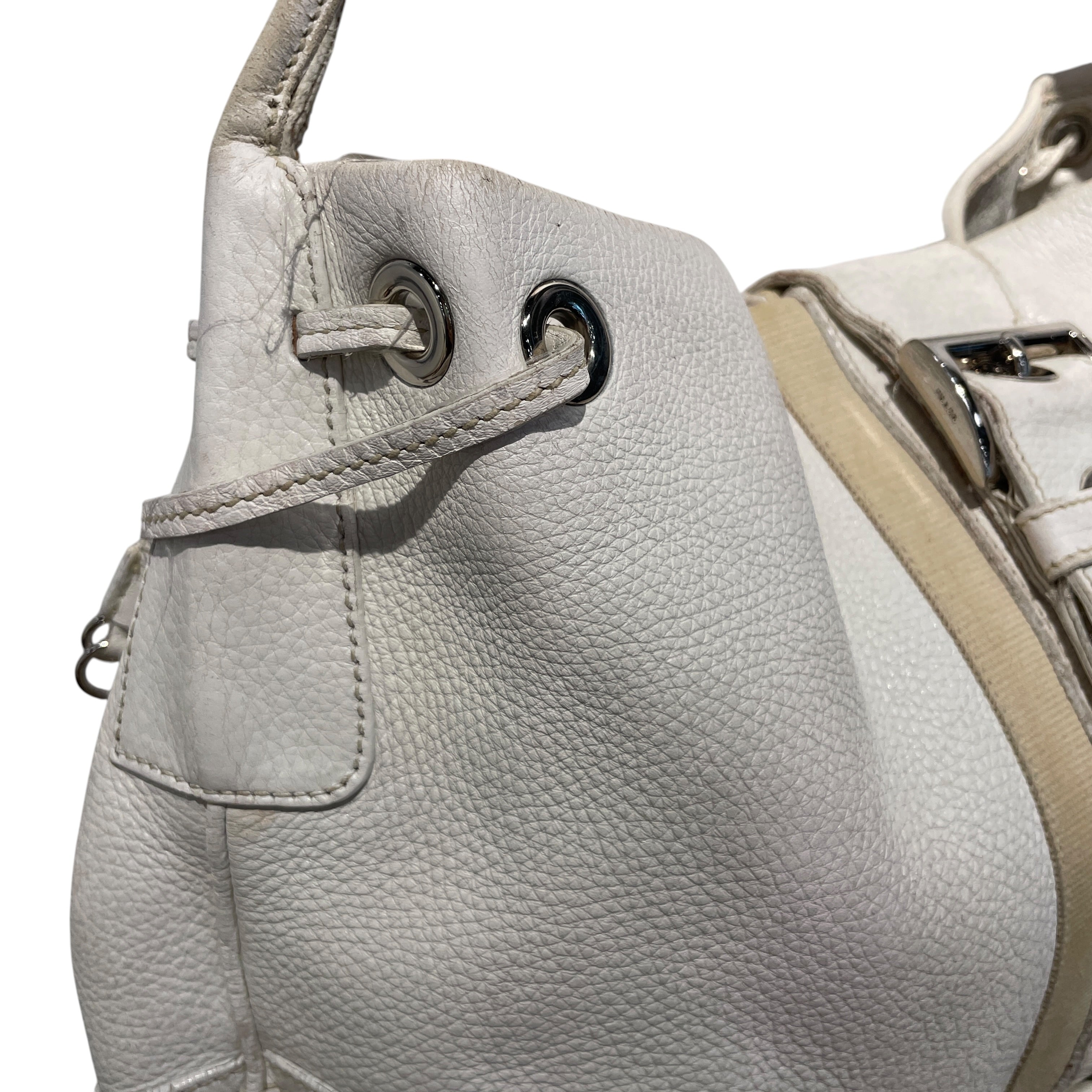 PRADA/Bag/Leather/WHT/signature vitello daino hobo view 6