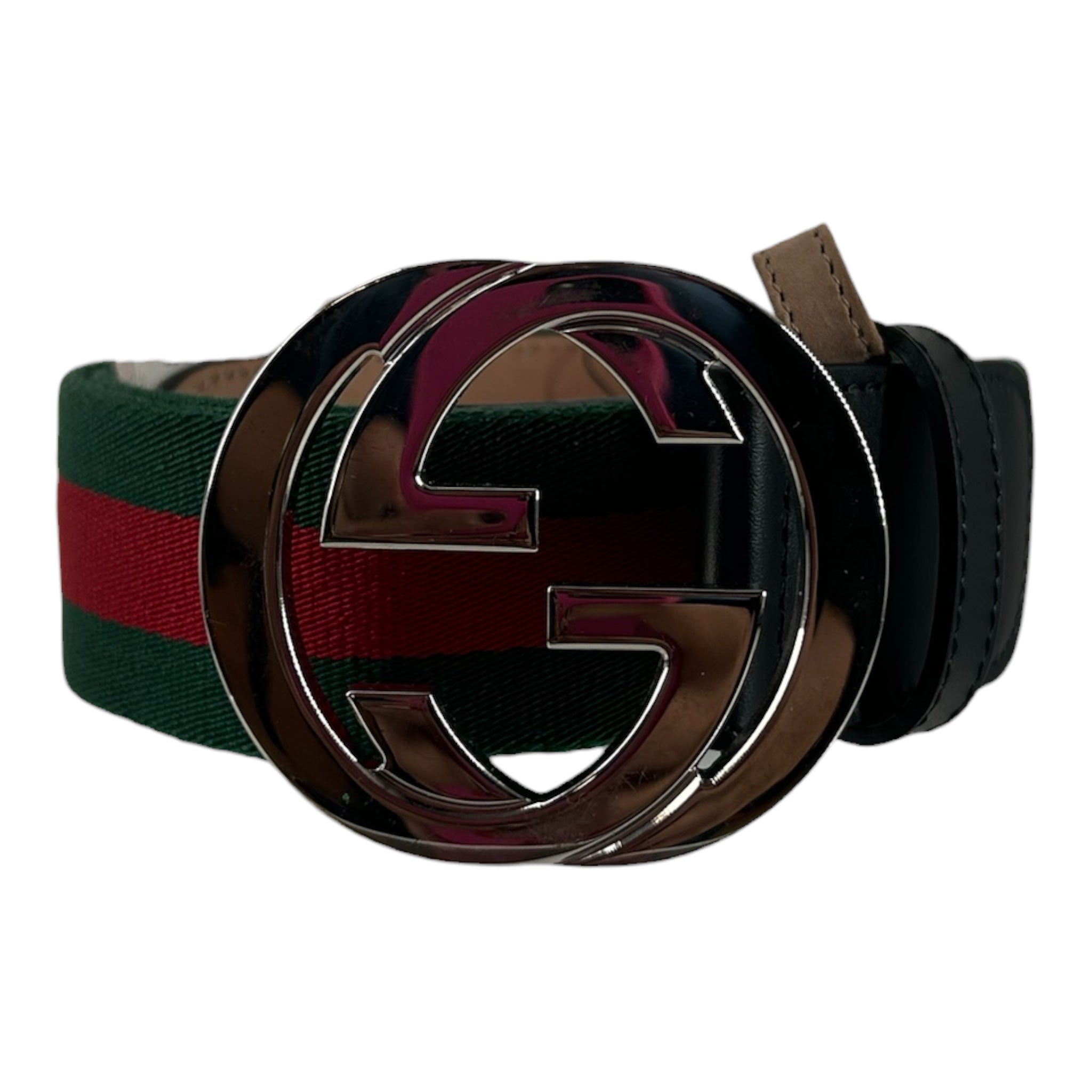 GUCCI/Belt/Leather/BLK/M's/STITCHED GRN RED SILVER GG BKL view 1