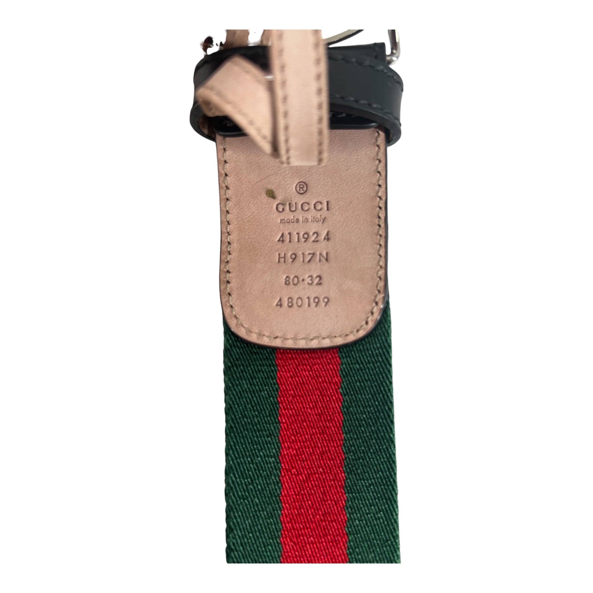 GUCCI/Belt/Leather/BLK/M's/STITCHED GRN RED SILVER GG BKL view 3