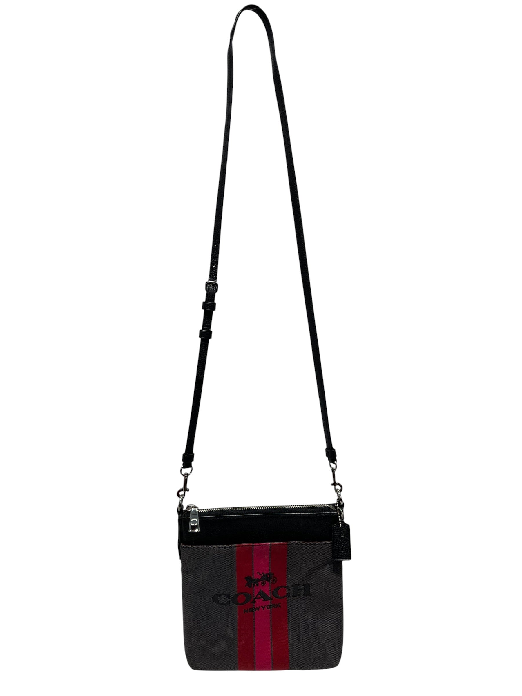 COACH/Cross Body Bag/Stripe/Cotton/BLK/Messenger Crossbody PNK RD view 1