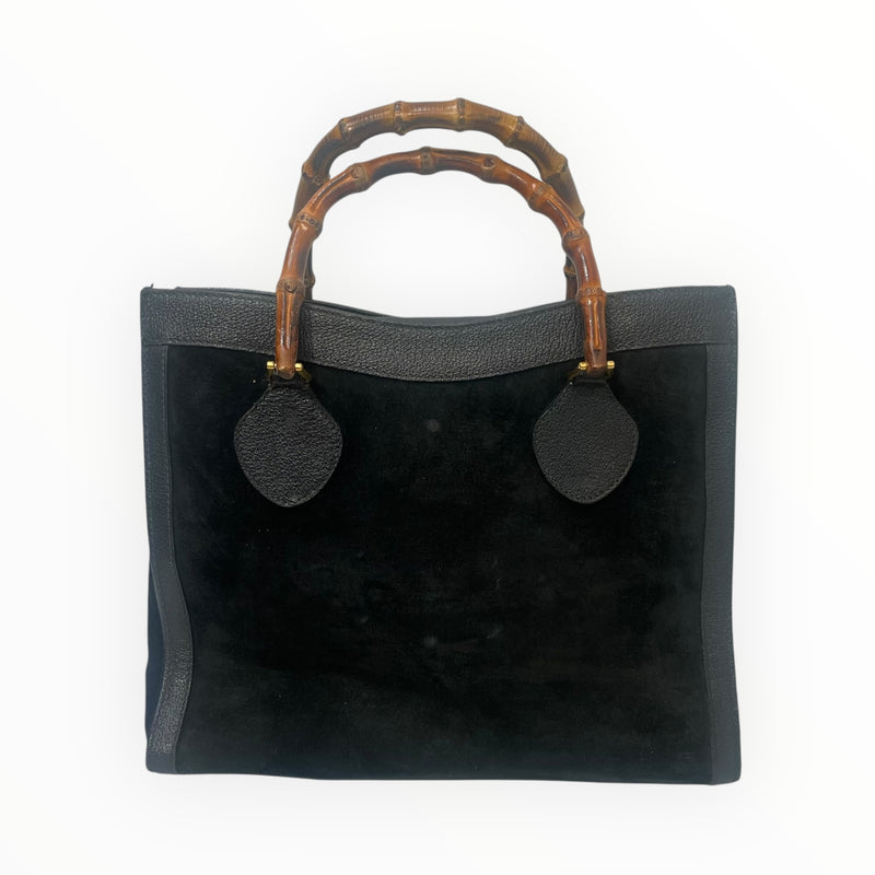 GUCCI/Hand Bag/M/Suede/BLK/ramboo handle/ leather/suede