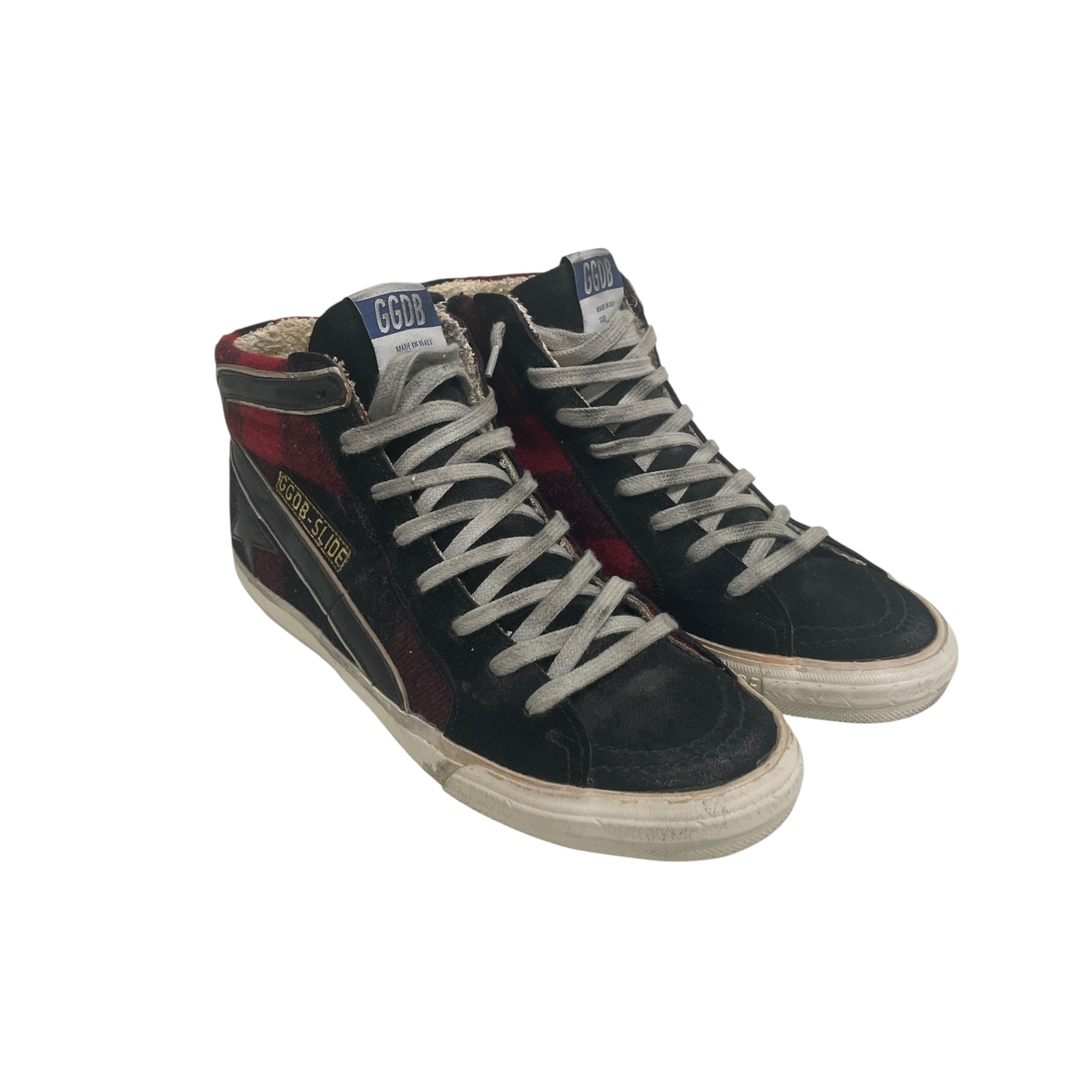 GOLDEN GOOSE/Hi-Sneakers/EU 38/Plaid/Cotton/BLK/BUFFALO PLAID(RED)/CRM INNER view 1