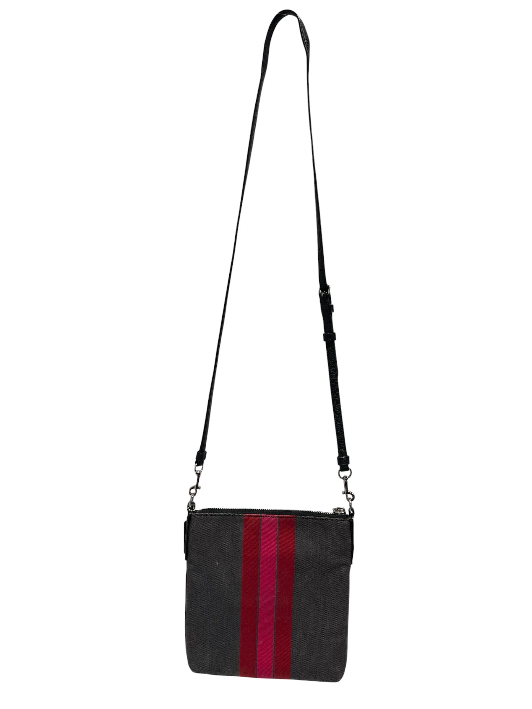 COACH/Cross Body Bag/Stripe/Cotton/BLK/Messenger Crossbody PNK RD view 2
