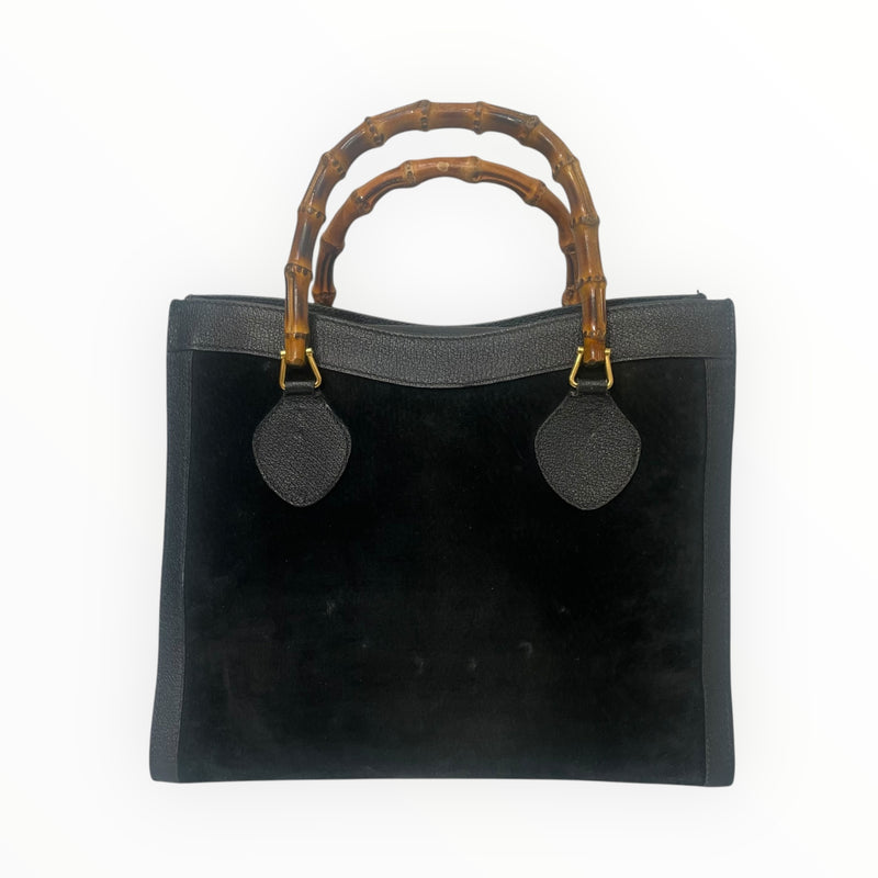 GUCCI/Hand Bag/M/Suede/BLK/ramboo handle/ leather/suede