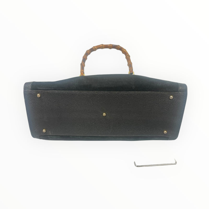 GUCCI/Hand Bag/M/Suede/BLK/ramboo handle/ leather/suede