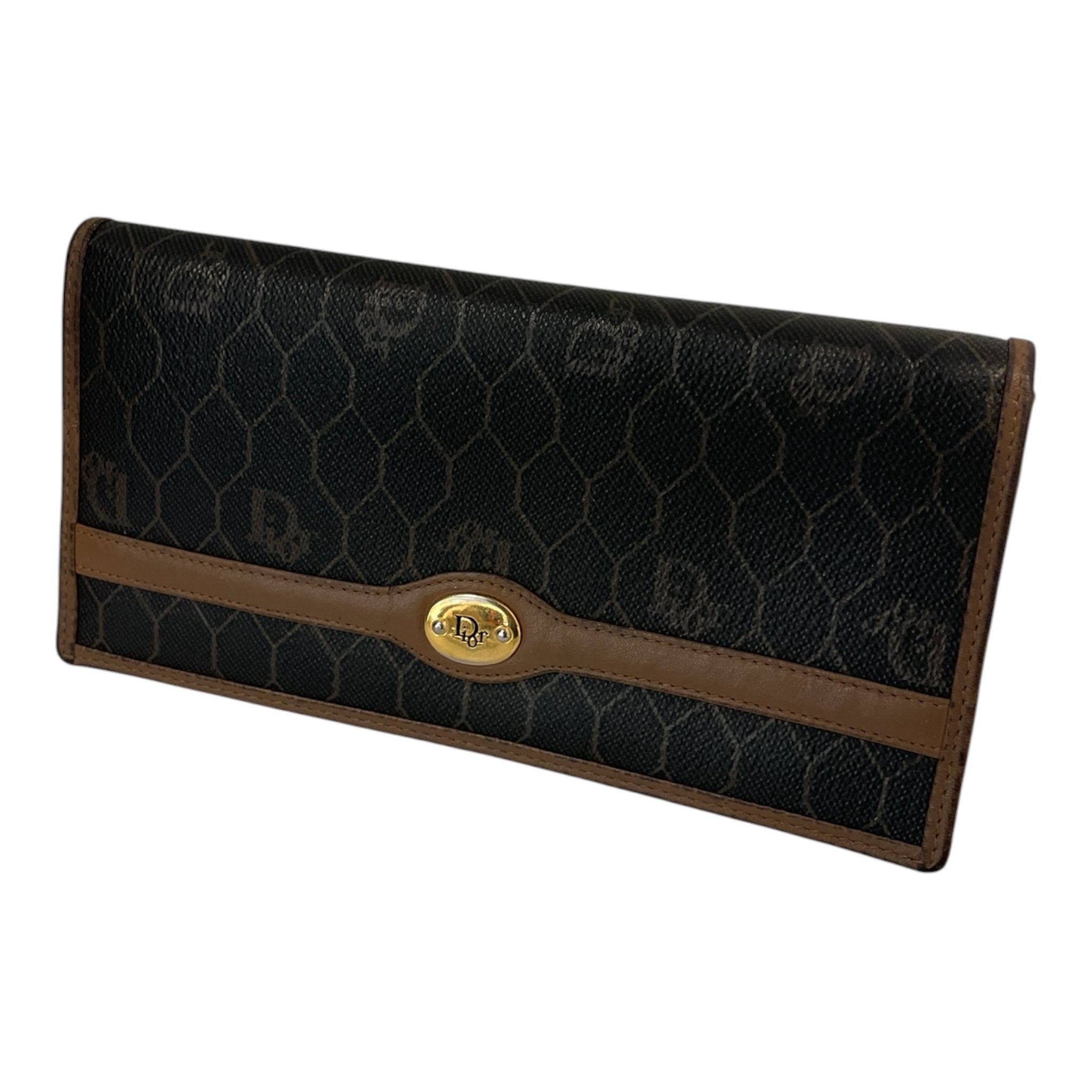 Christian Dior/Long Wallet/Monogram/Cotton/BRW/dior vintrage honeycomb wallet view 1