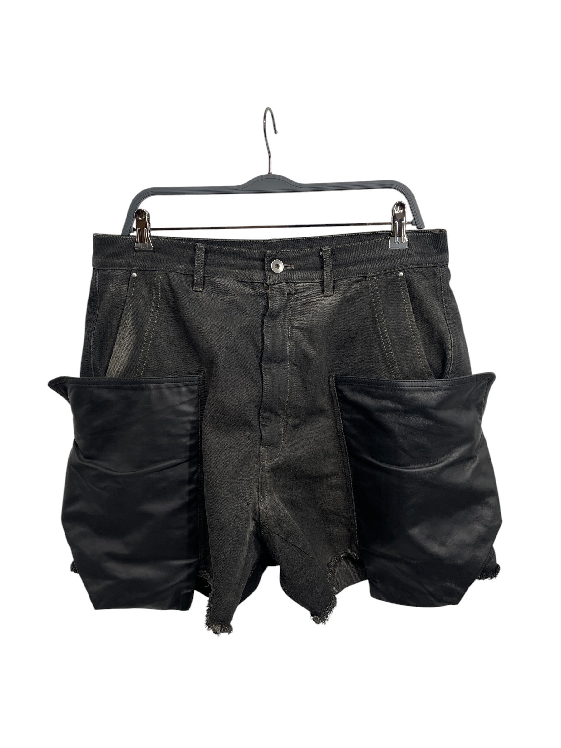 Rick Owens/Shorts/31/Denim/BLK/denim and leather mix view 1