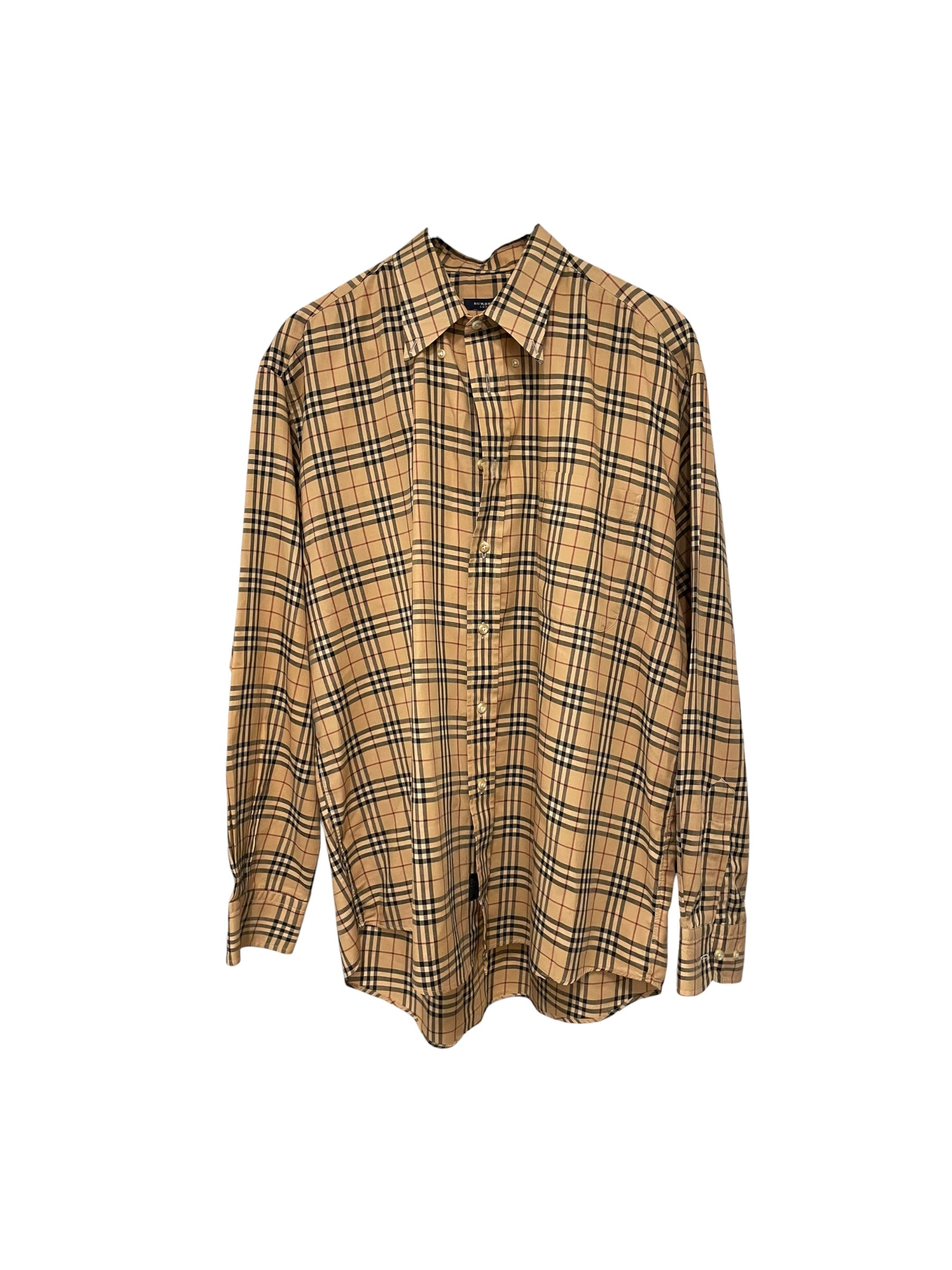 BURBERRY LONDON/LS Shirt/L/Cotton/BEG/Plaid/PLAID BUTTON DOWN view 1