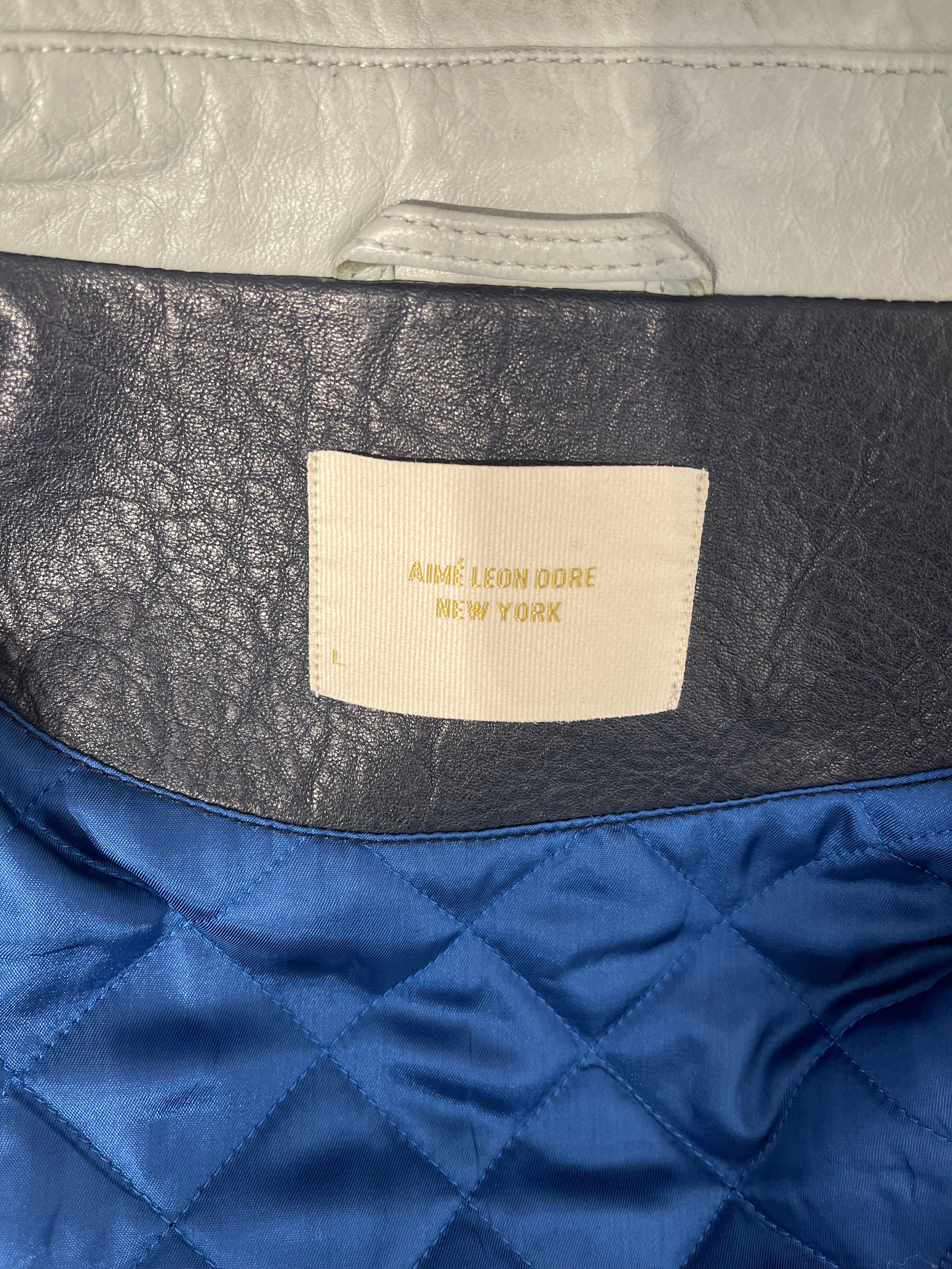 AIME LEON DORE/Leather Jkt/L/Leather/GRY/GRY BLU NY LONDON GLOBE JKT view 3