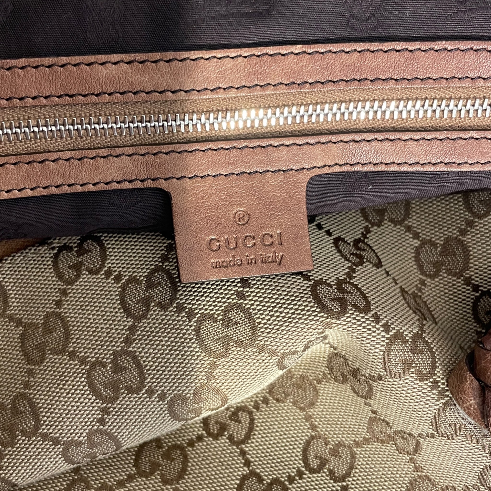 GUCCI/Tote Bag/Monogram/BRW/MONOGRAM ZIP WOVEN BAMBOO view 3