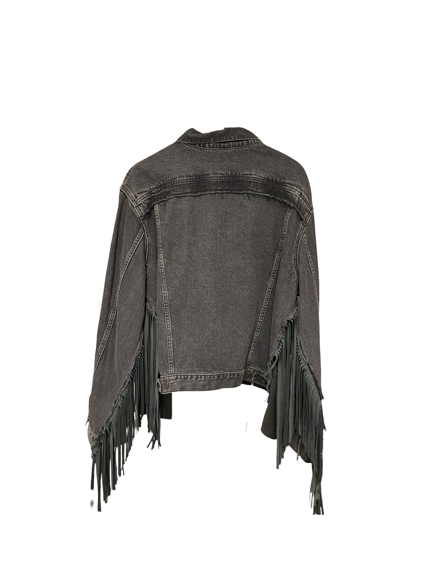 Levi's/VETEMENTS/Denim Jkt/XS/Cotton/BLK/FRINGE ARMS view 2