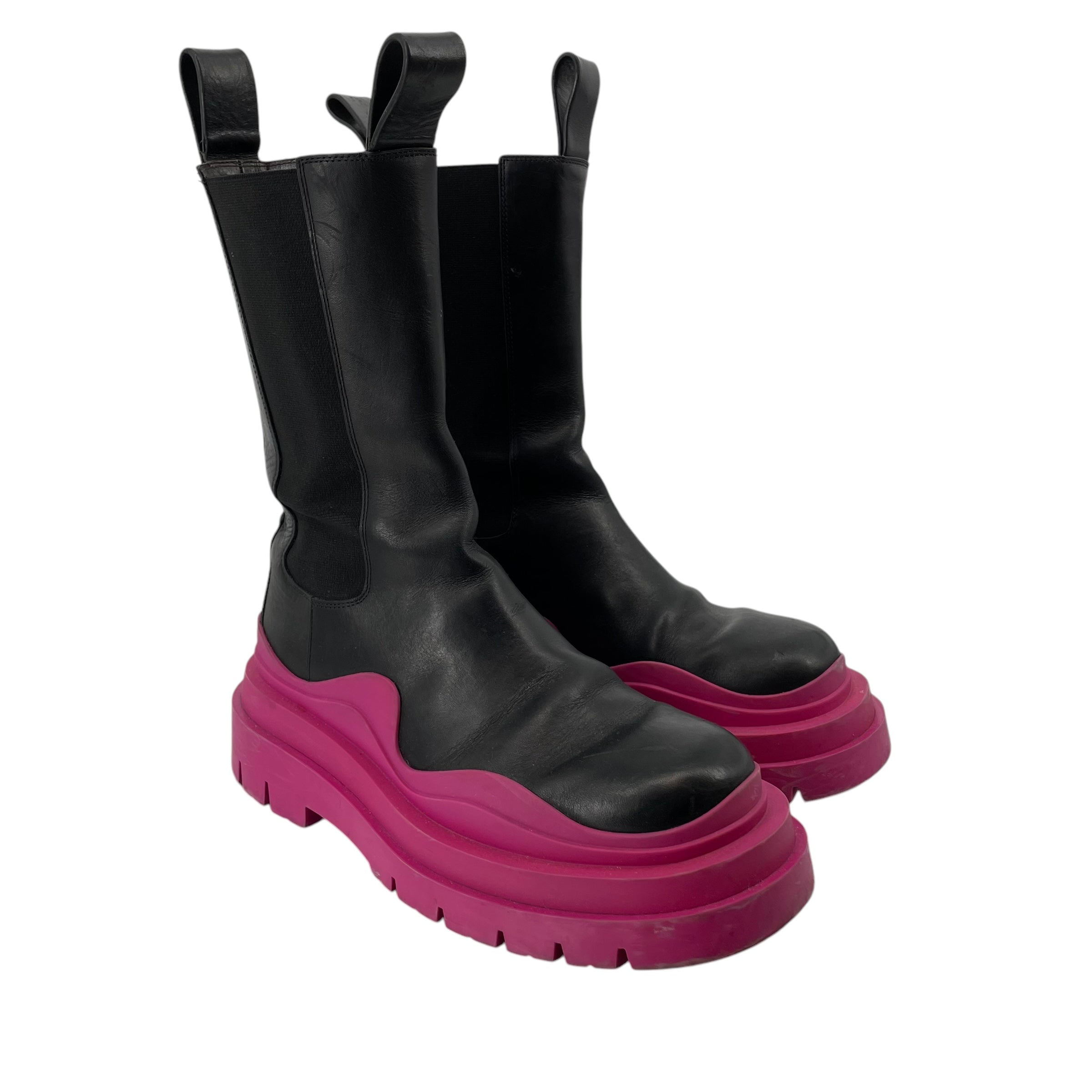 BOTTEGA VENETA/Booties/EU 36/Leather/BLK/TIRE BOOTS PINK SOLE view 1