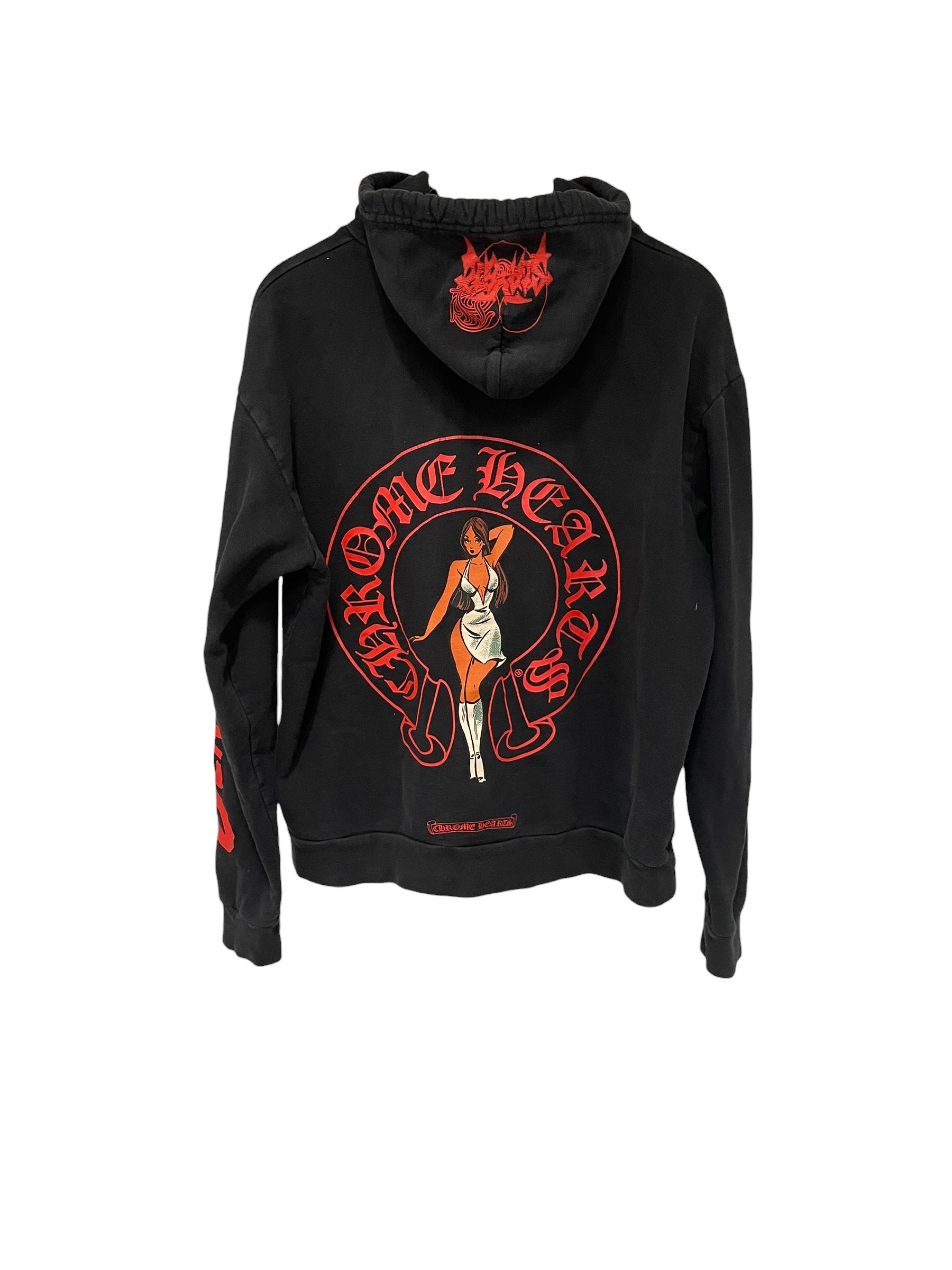 CHROME HEARTS/Hoodie/S/Graphic/Cotton/BLK/DEADLY DOLLS HORSESHOE view 2