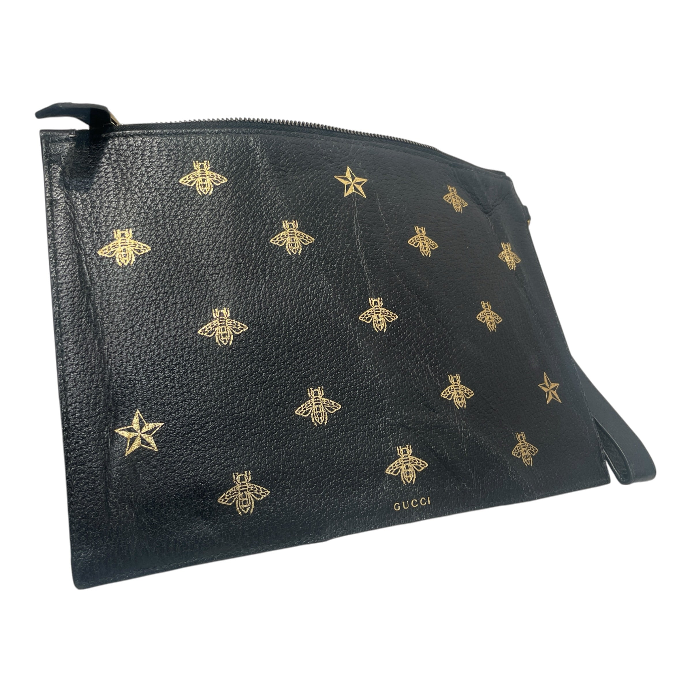 GUCCI/Pouch/Leather/BLK/Bee Monogram Pouch view 1