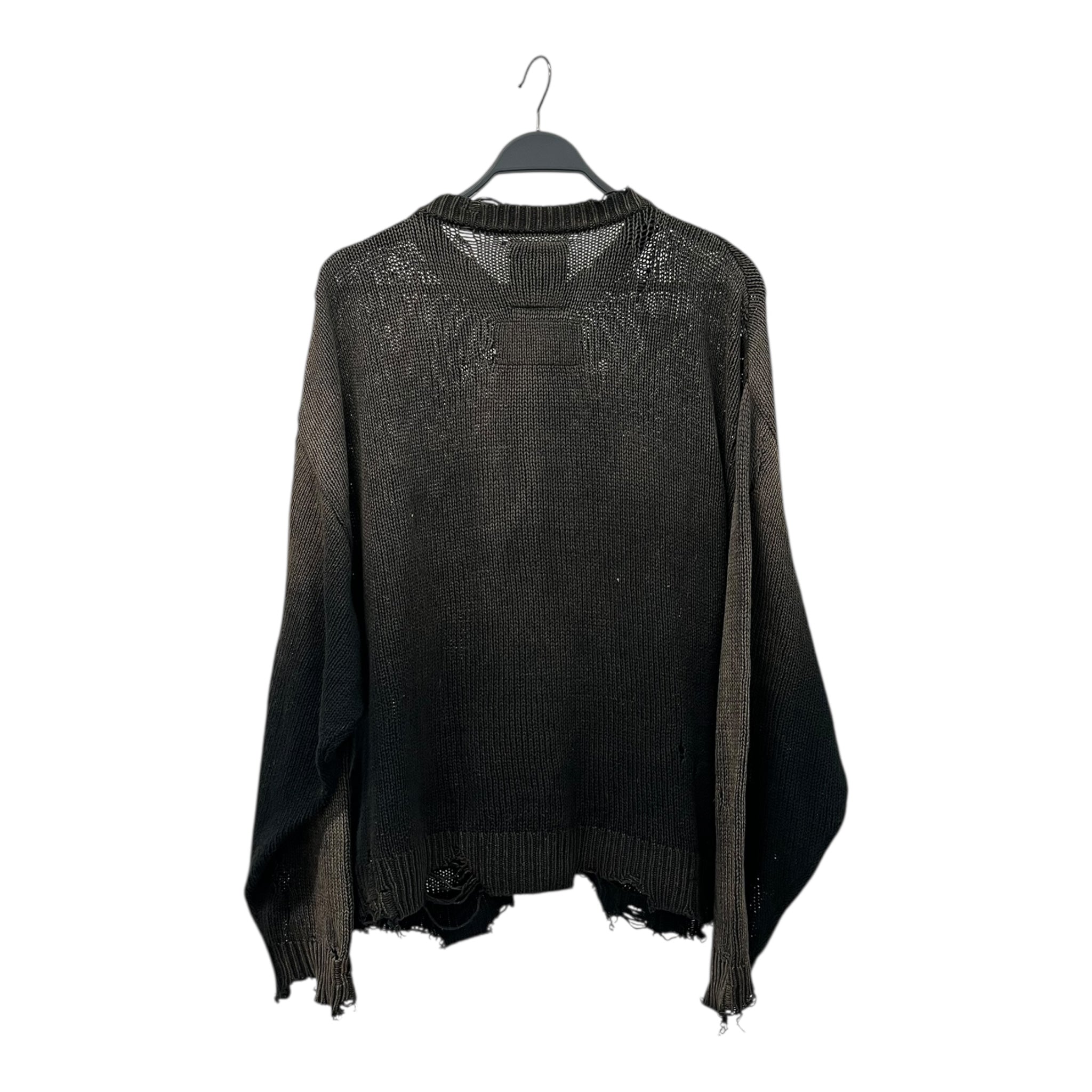 MIHARA YASUHIRO/Sweater/46/Cotton/BLK/INTARSIA CAR KNIT /DISTRESSED view 2