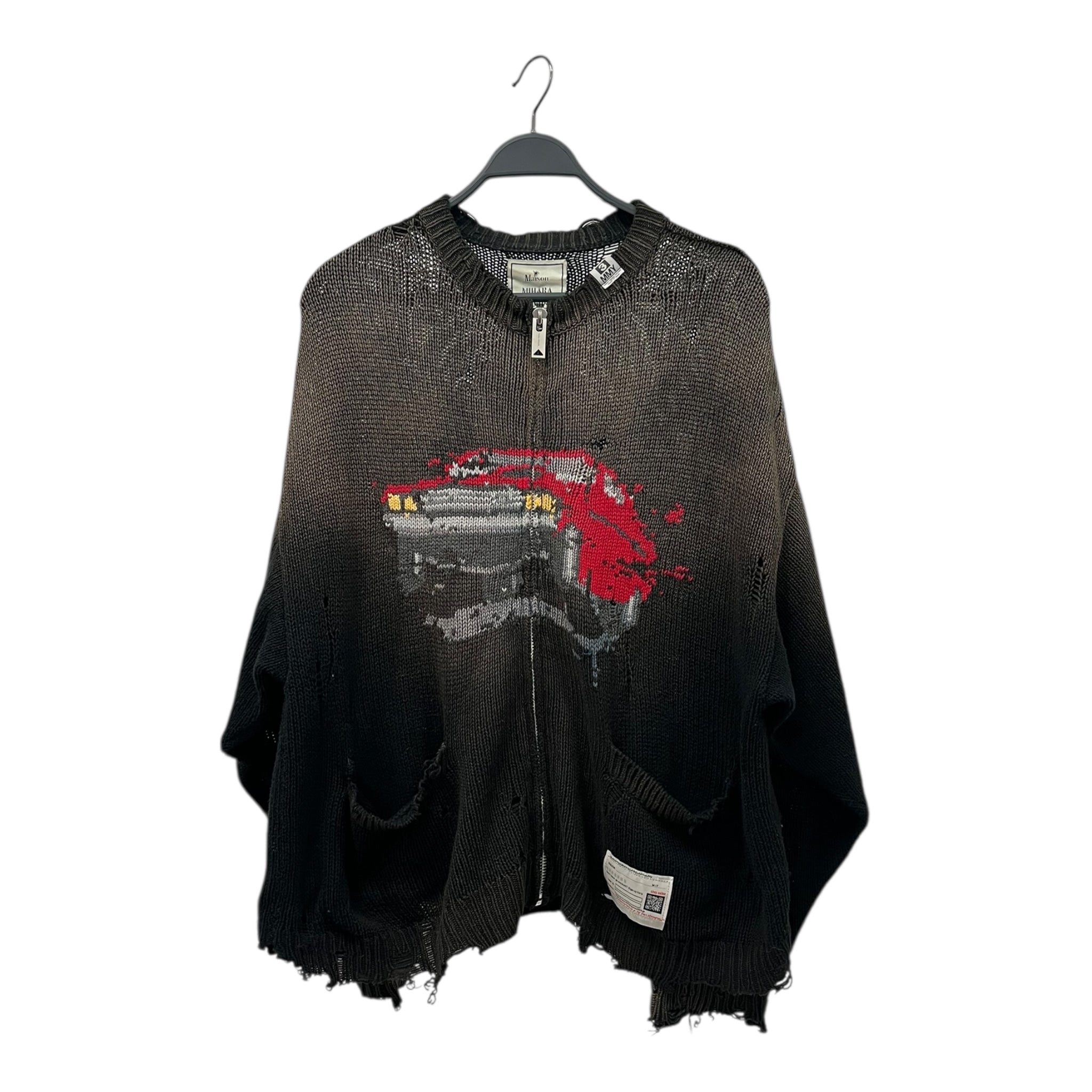 MIHARA YASUHIRO/Sweater/46/Cotton/BLK/INTARSIA CAR KNIT /DISTRESSED view 1