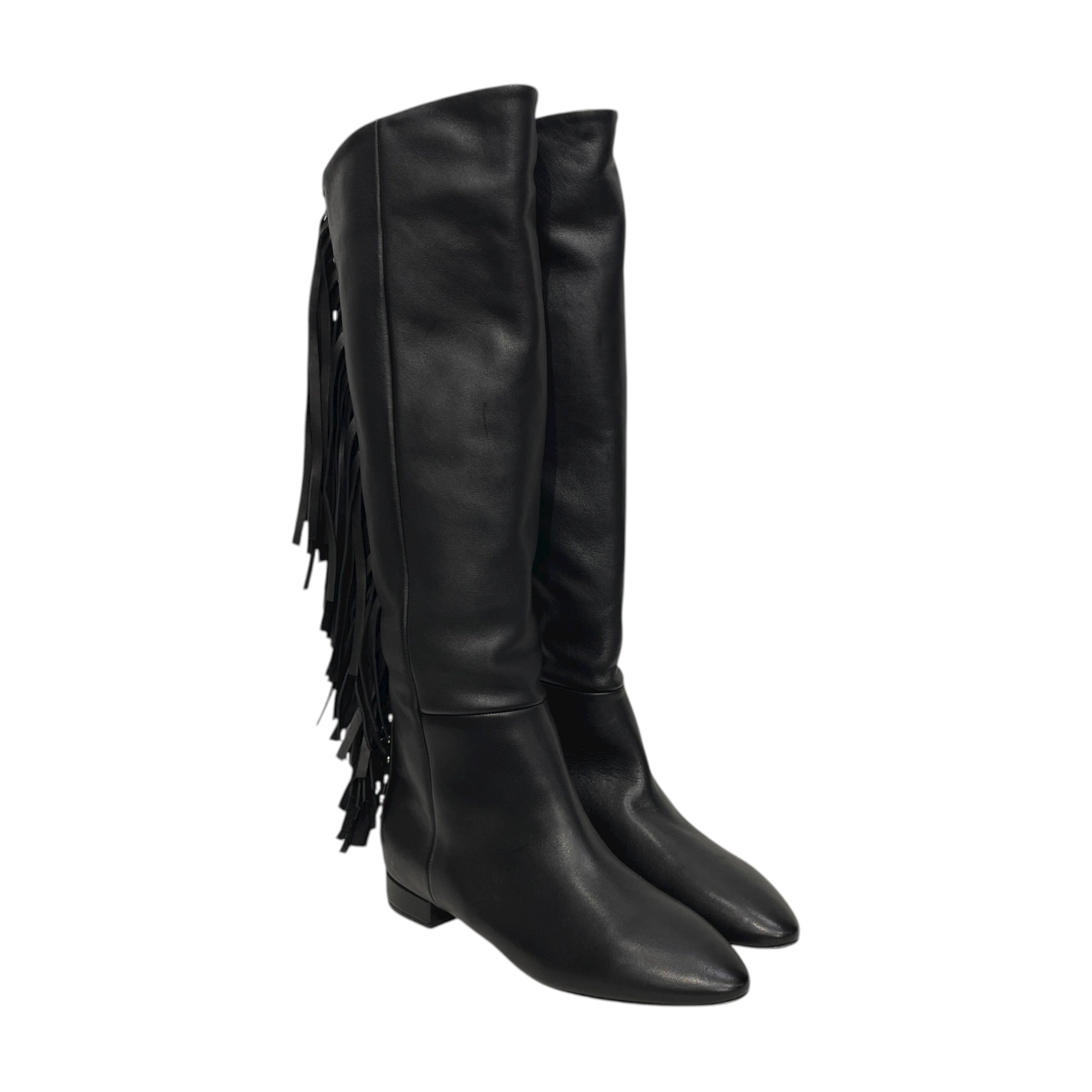 SAINT LAURENT/Long Boots/EU 35.5/Leather/BLK/STUDDED FRINGE BOOT view 1