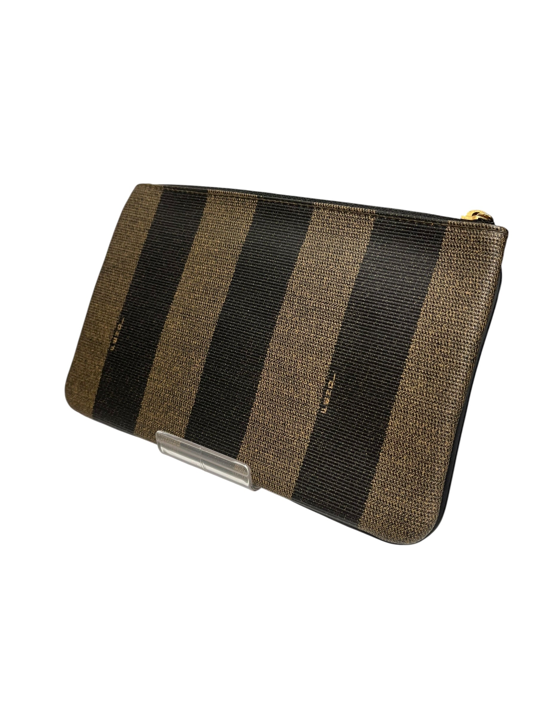 FENDI/Pouch/Stripe/Leather/BRW/PEQUIN STIPED 3 ZIP POUCH view 1