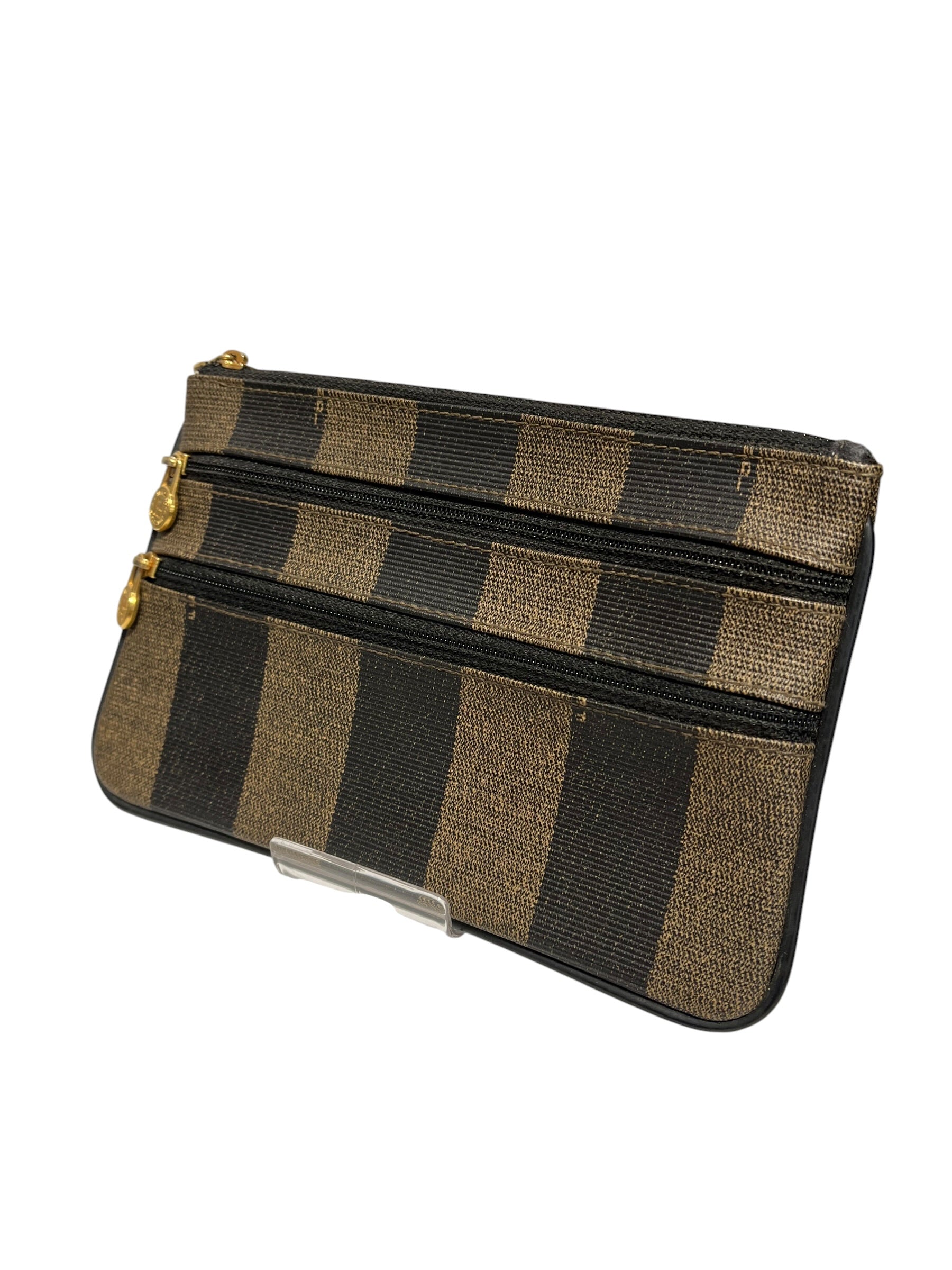 FENDI/Pouch/Stripe/Leather/BRW/PEQUIN STIPED 3 ZIP POUCH view 2