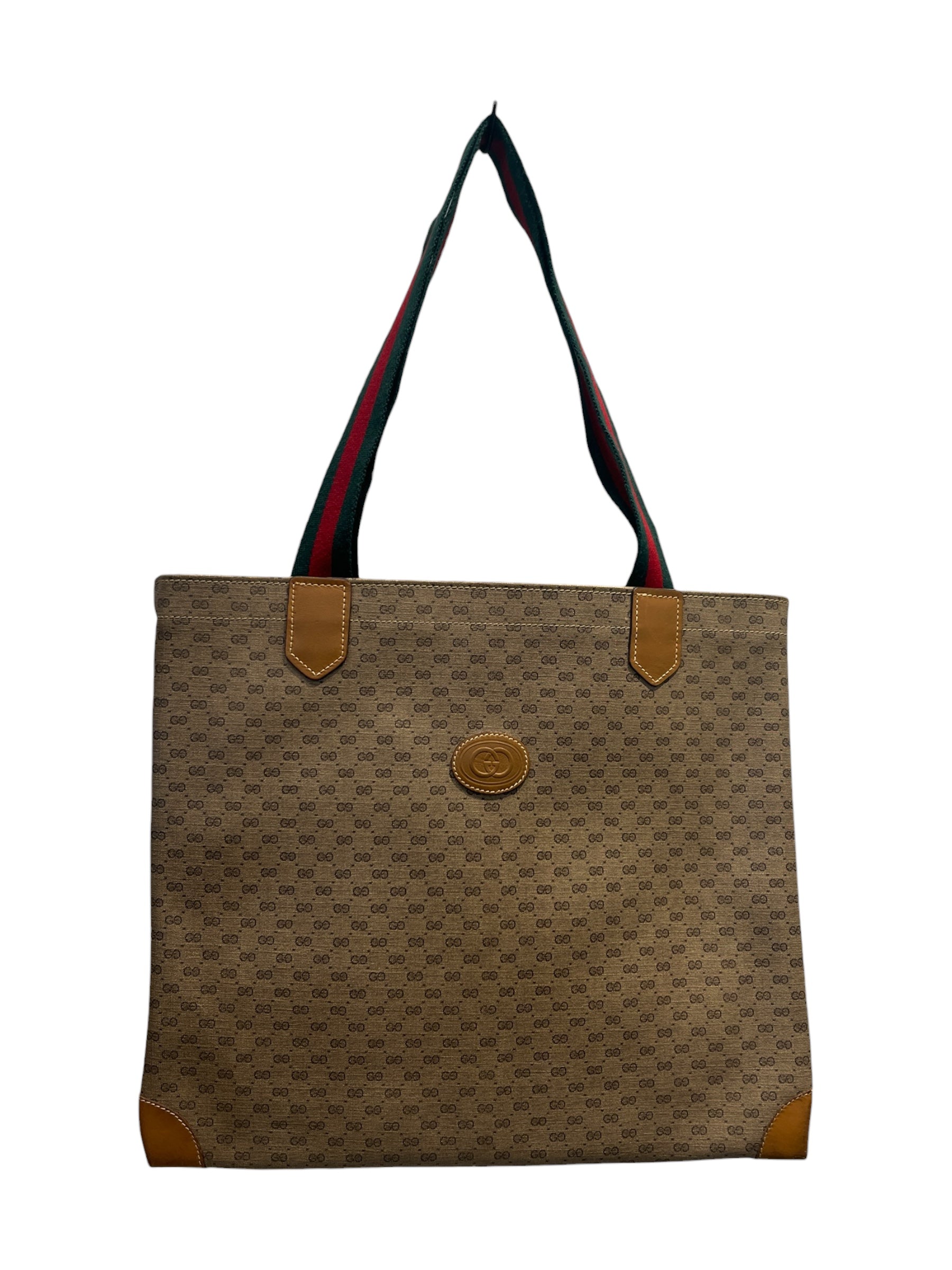 GUCCI/Tote Bag/Monogram/Leather/BEG/MICRO GG CANVA WEB STRAPS view 1