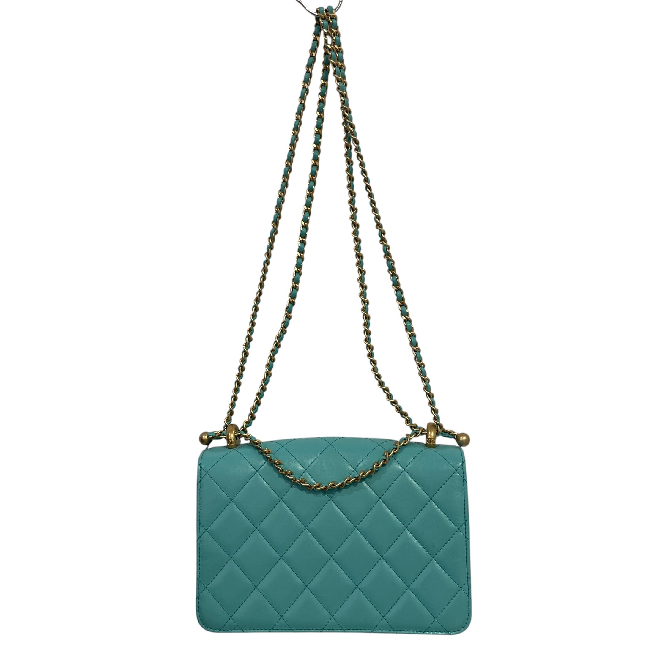 CHANEL/Hand Bag/Leather/BLU/Gold and Teal lambskin quilted view 2