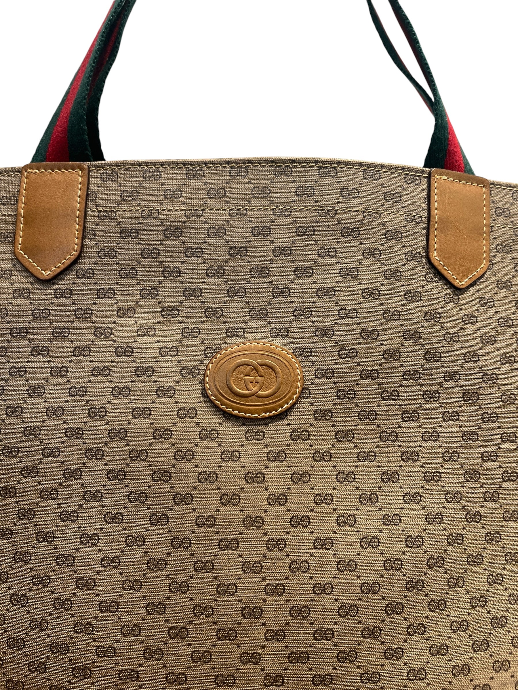 GUCCI/Tote Bag/Monogram/Leather/BEG/MICRO GG CANVA WEB STRAPS view 3