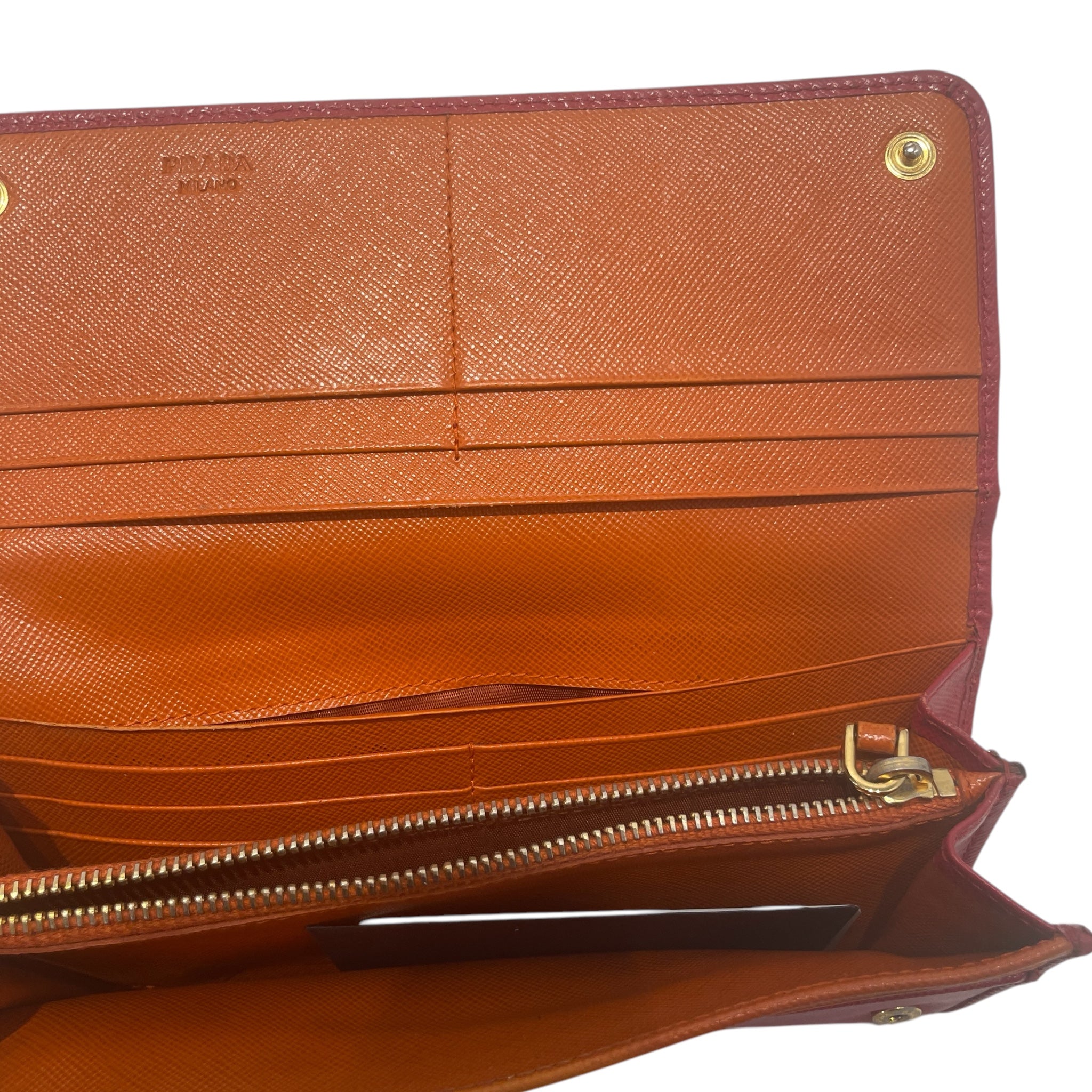 PRADA/Long Wallet/OS/Stripe/Leather/ORN/Fuoco/Papaya Saffiano Leather view 2
