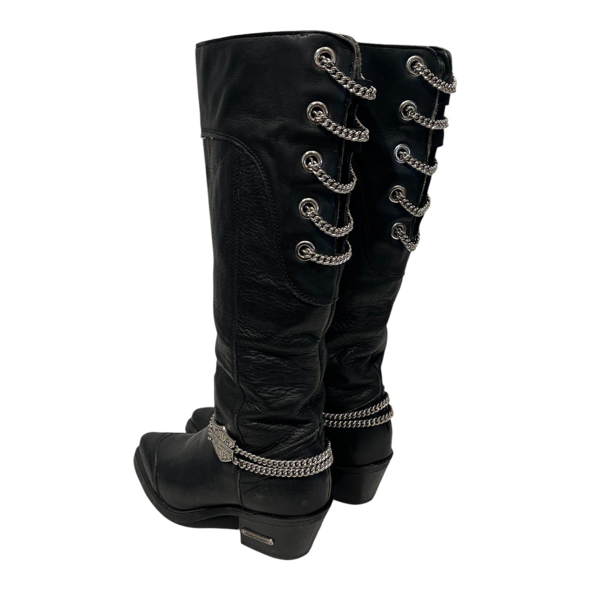 HARLEY DAVIDSON/Biker Boots/US 5.5/Leather/BLK/chain decal knee boot view 2
