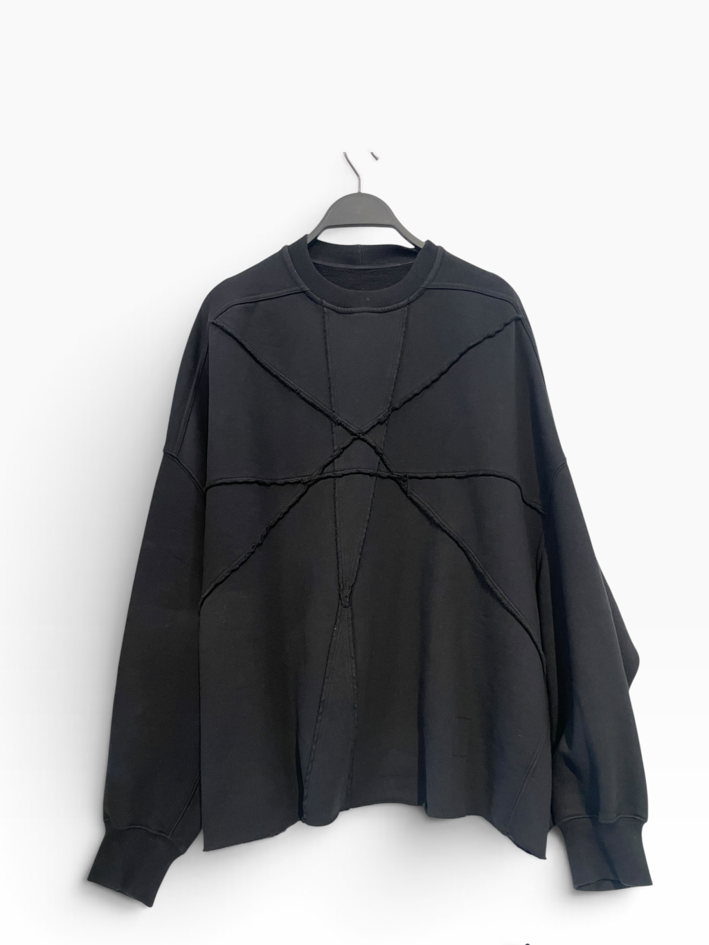 RICK OWENS DRKSHDW/Sweatshirt/OS/Cotton/BLK/web style raw edge hem view 1
