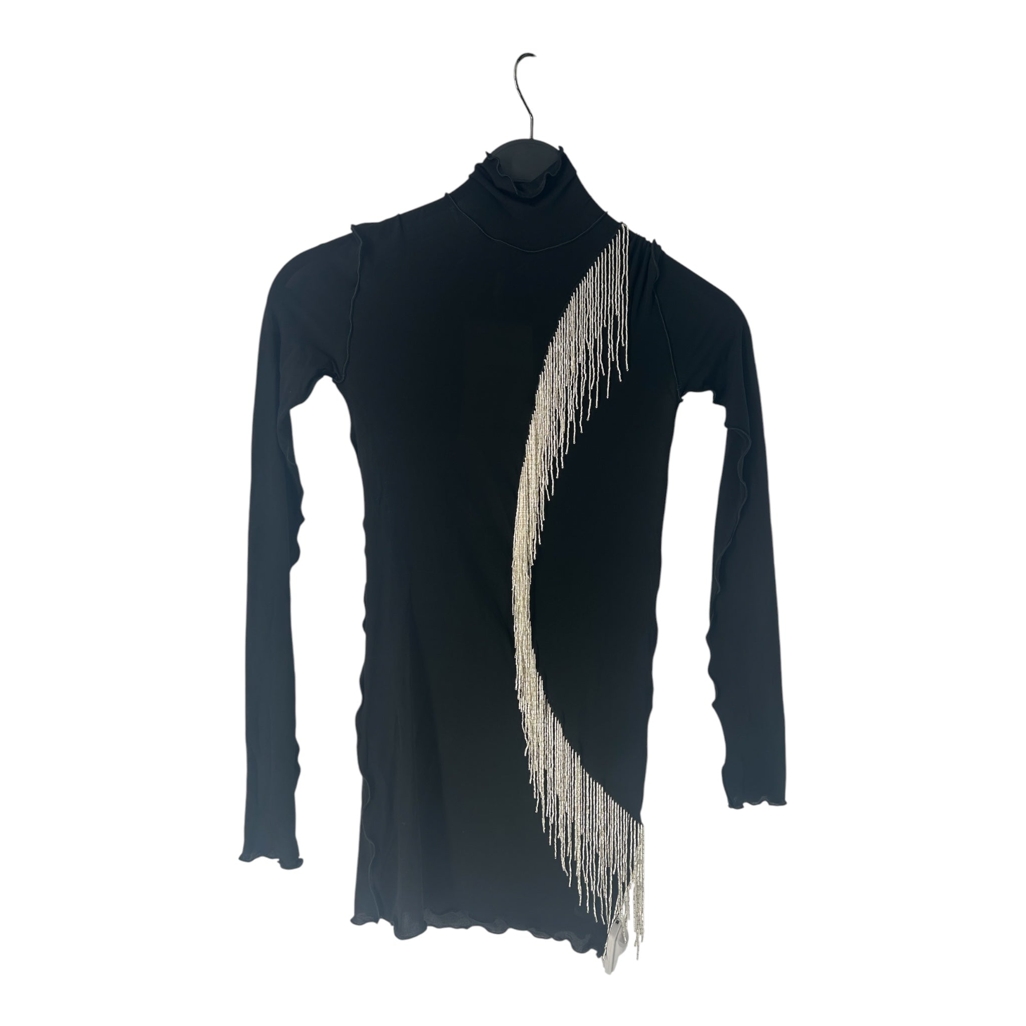 JIL SANDER/LS Blouse/L/Iridescent/Polyester/BLK/SQUENCE FRINGE RUFFLED CLLR/SL view 1